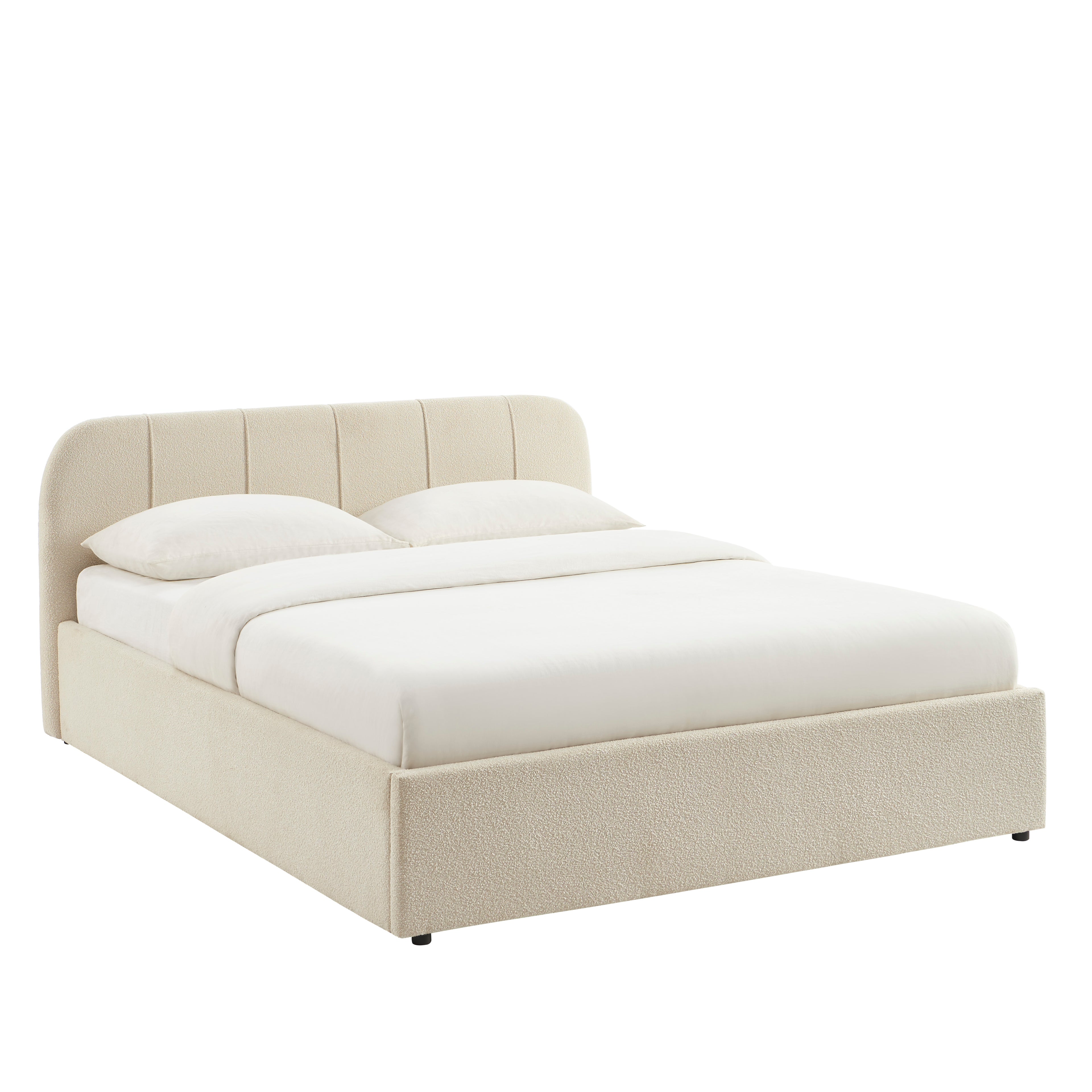 YUME Upholstered Storage Bed with Slatted Base – Beige
