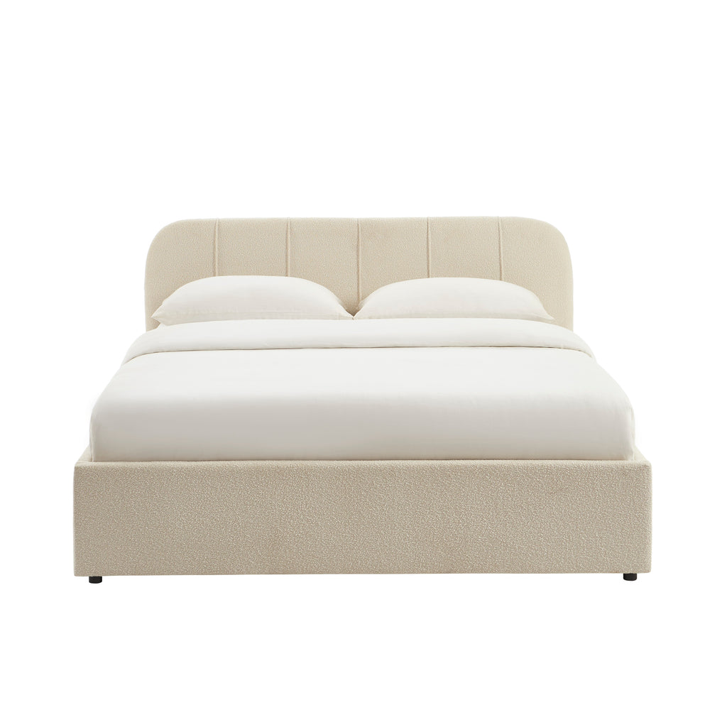 YUME Upholstered Storage Bed with Slatted Base – Beige
