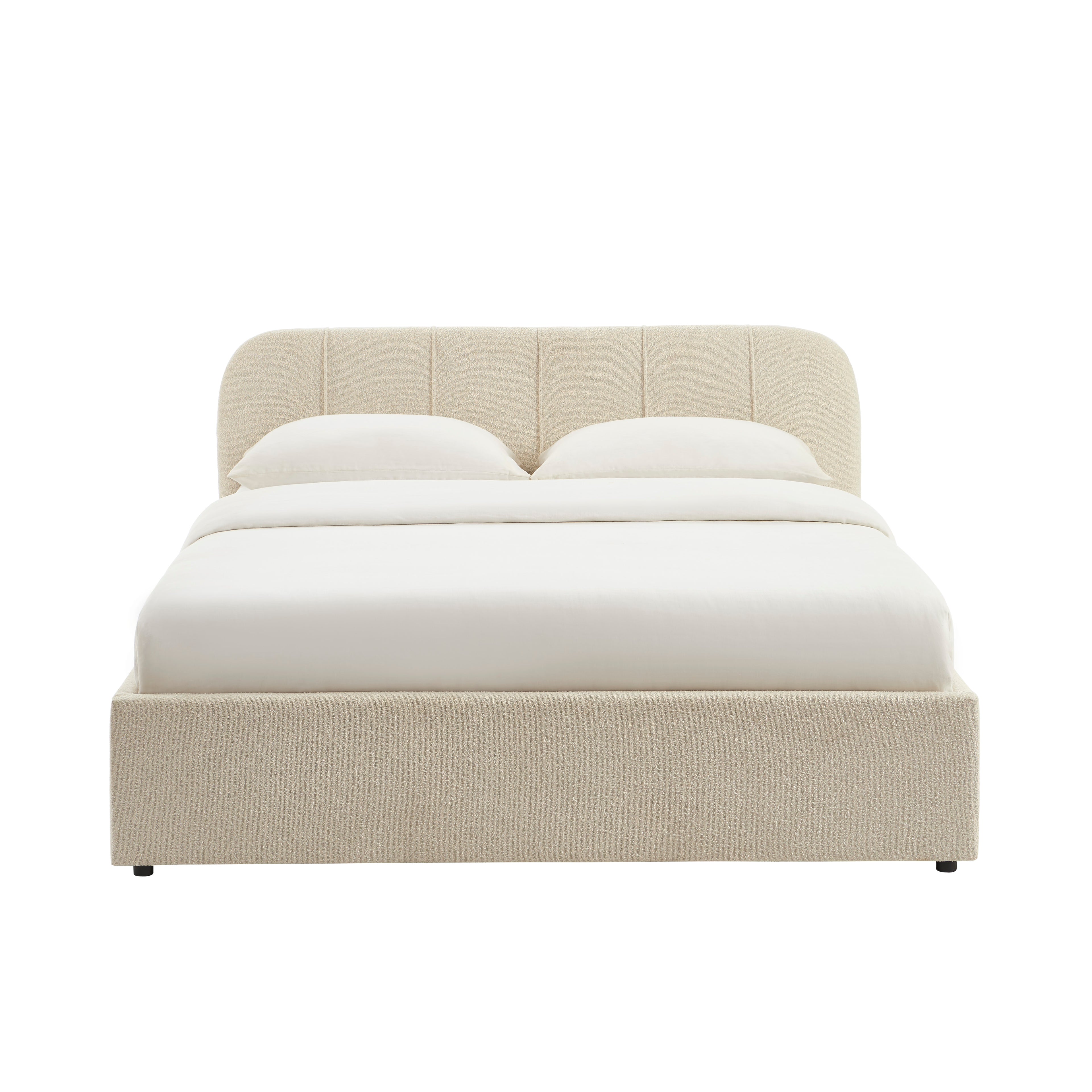 YUME Upholstered Storage Bed with Slatted Base – Beige