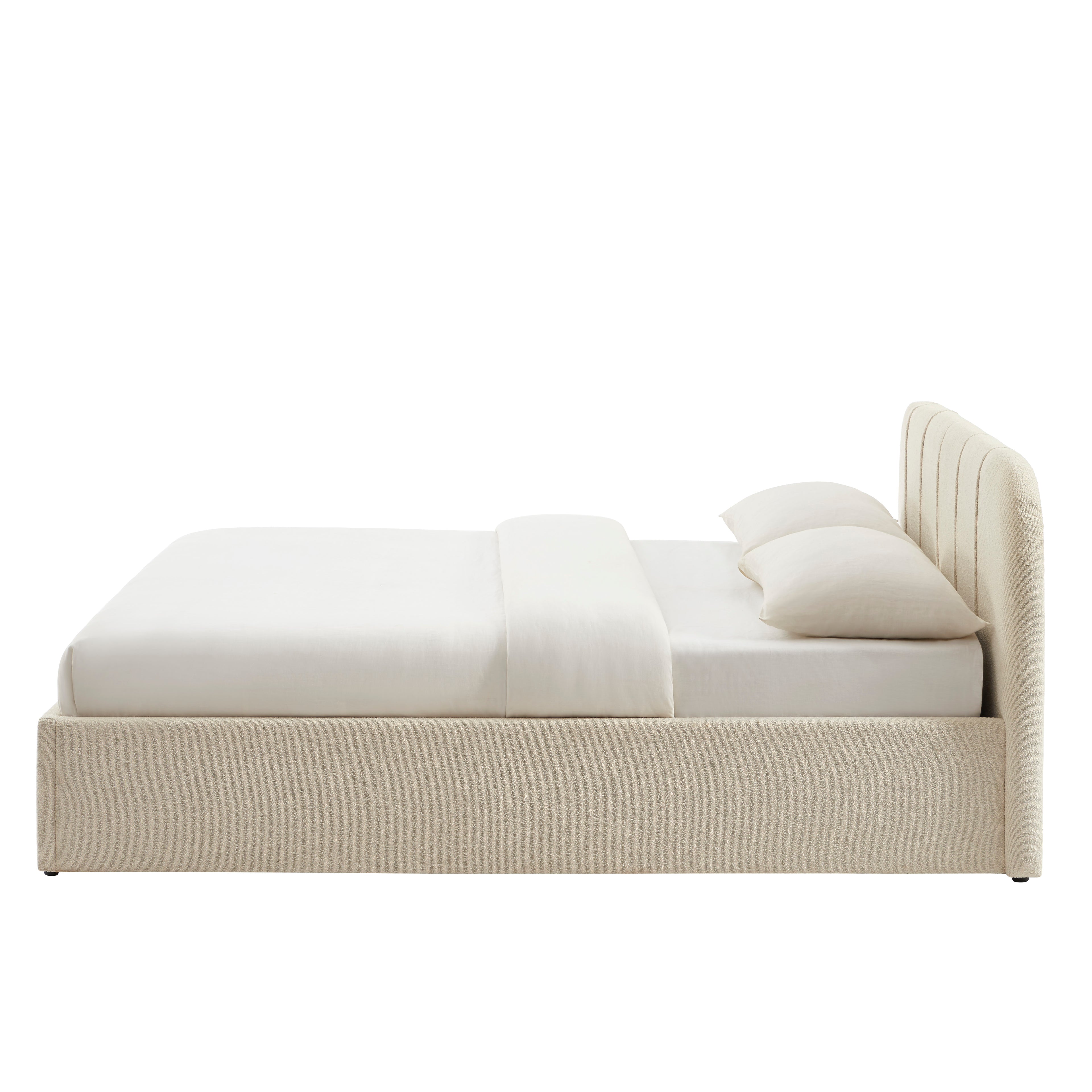 YUME Upholstered Storage Bed with Slatted Base – Beige