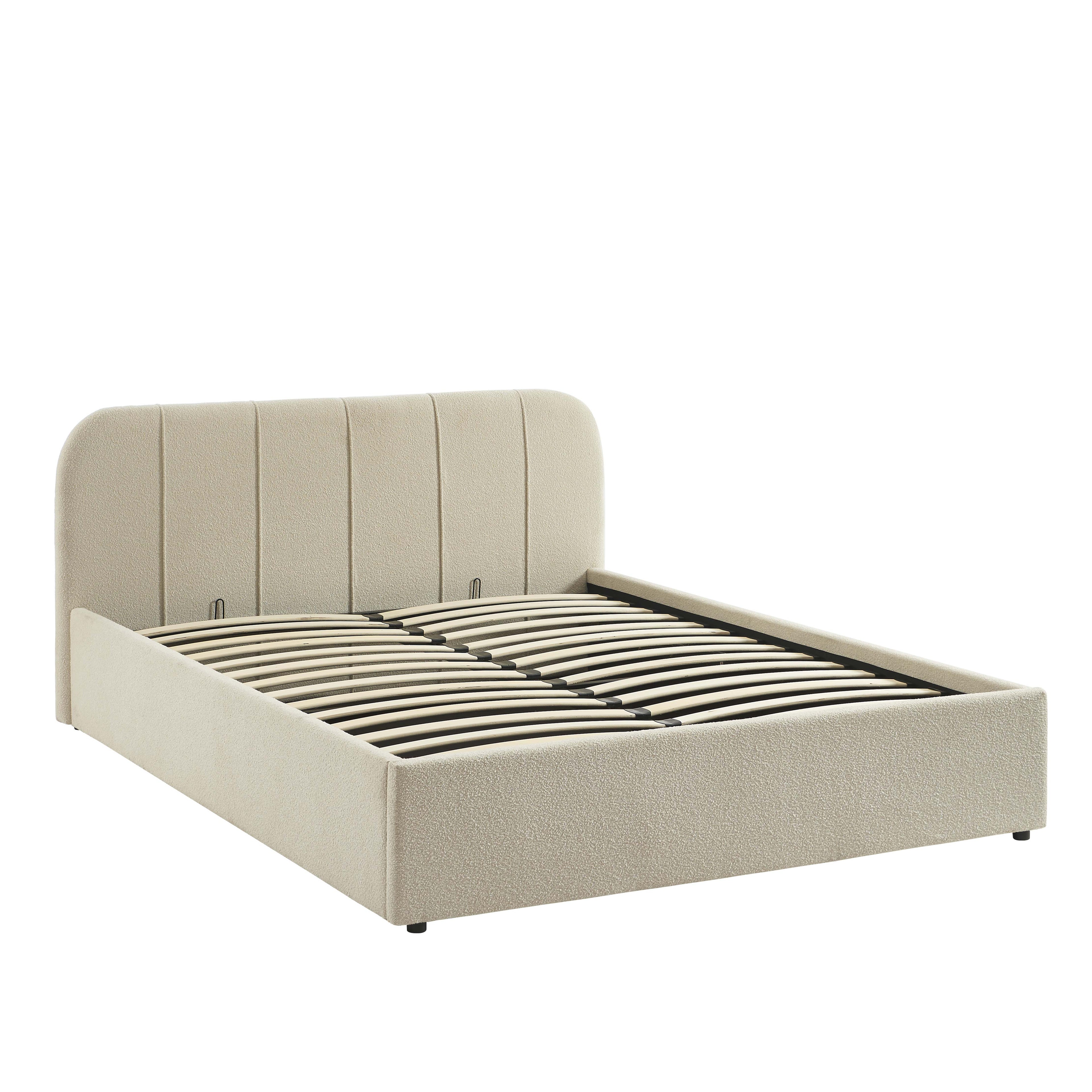 YUME Upholstered Storage Bed with Slatted Base – Beige