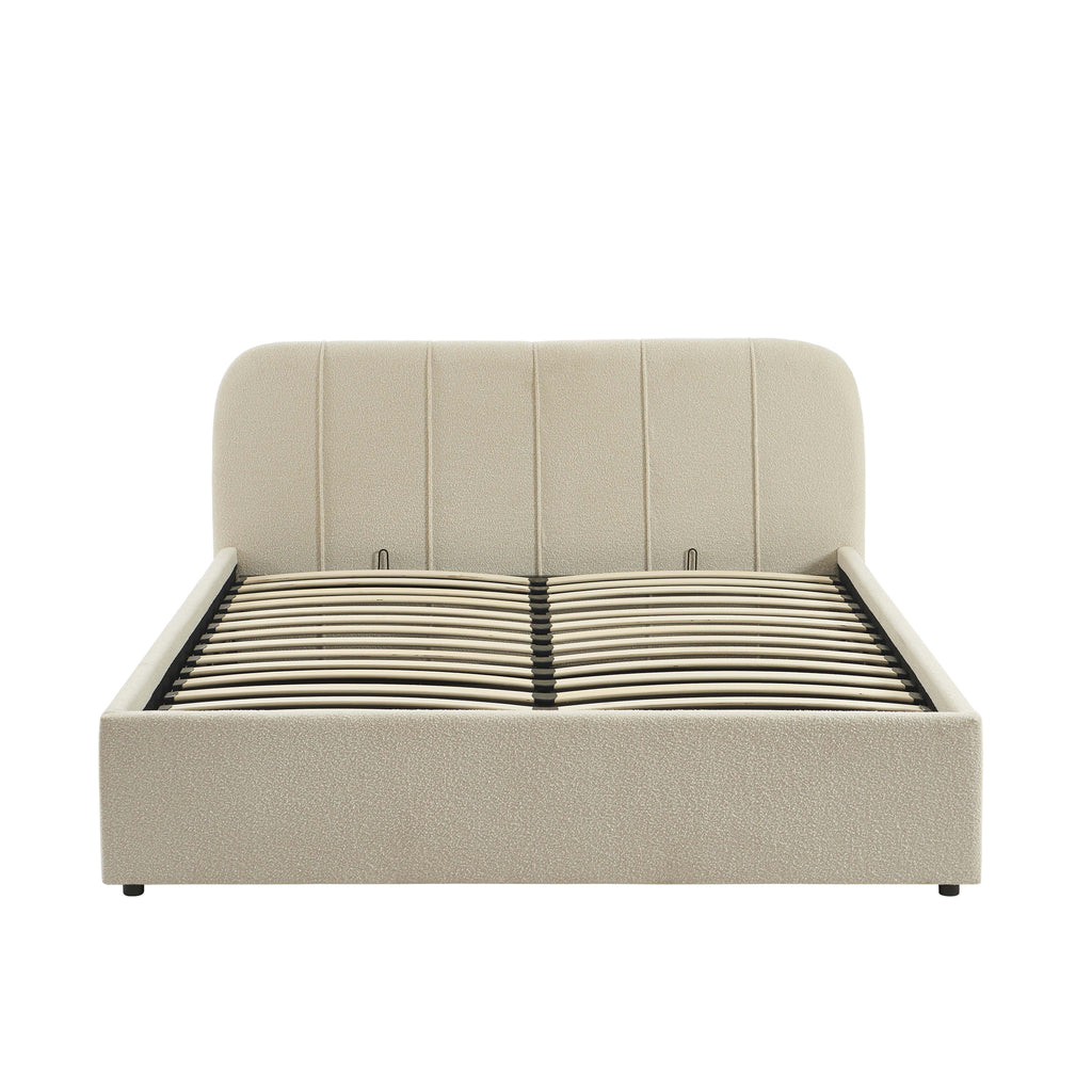 YUME Upholstered Storage Bed with Slatted Base – Beige