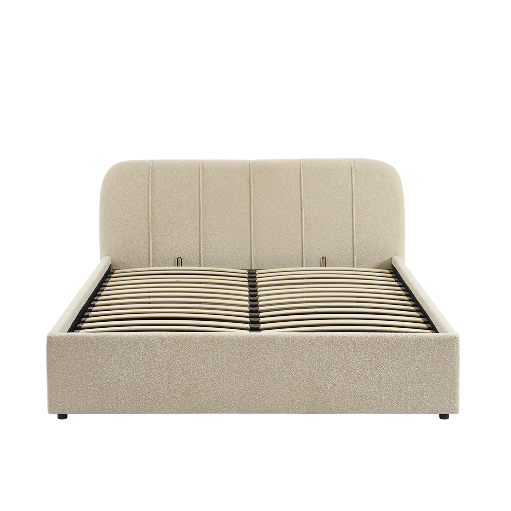 YUME Upholstered Storage Bed with Slatted Base – Beige