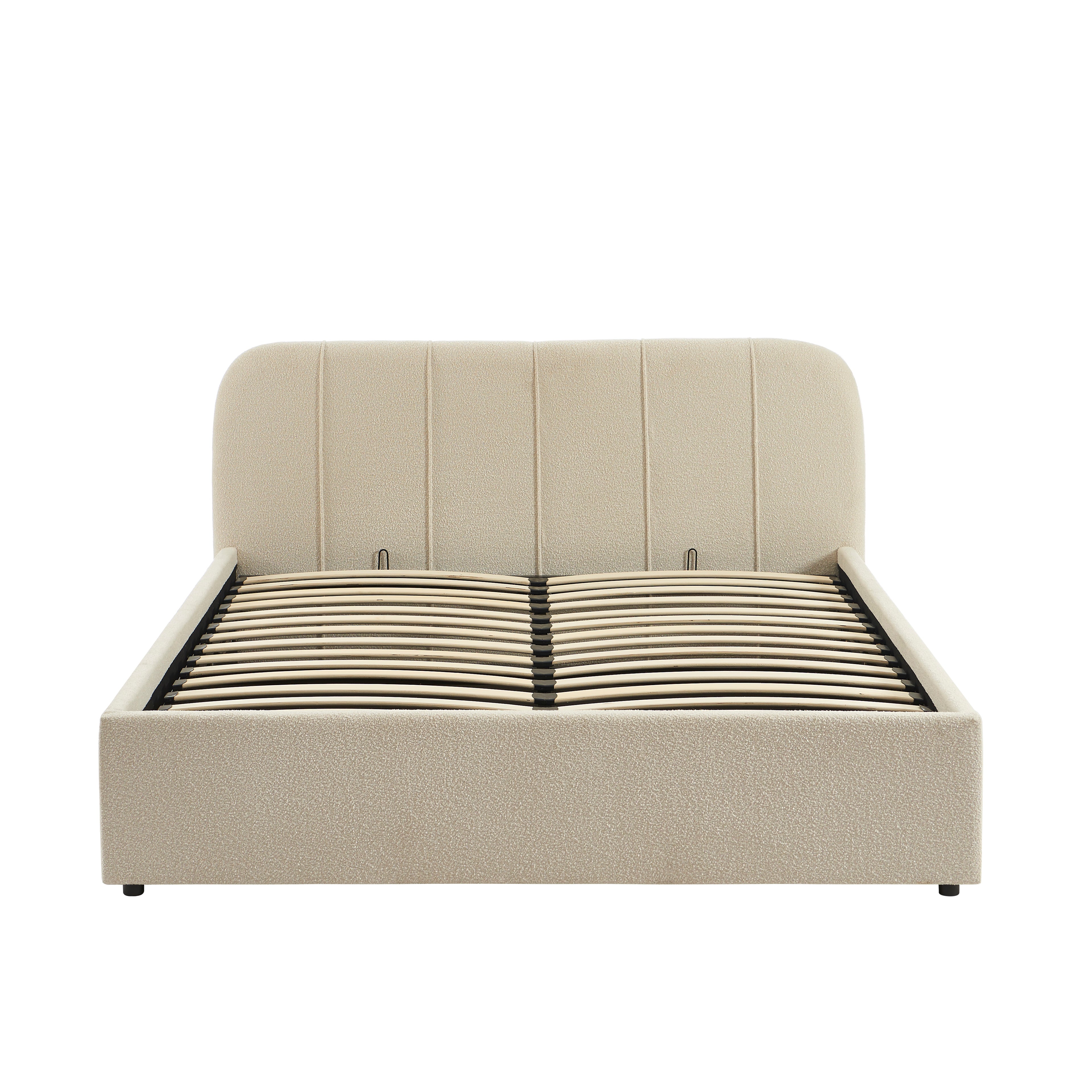 YUME Upholstered Storage Bed with Slatted Base – Beige