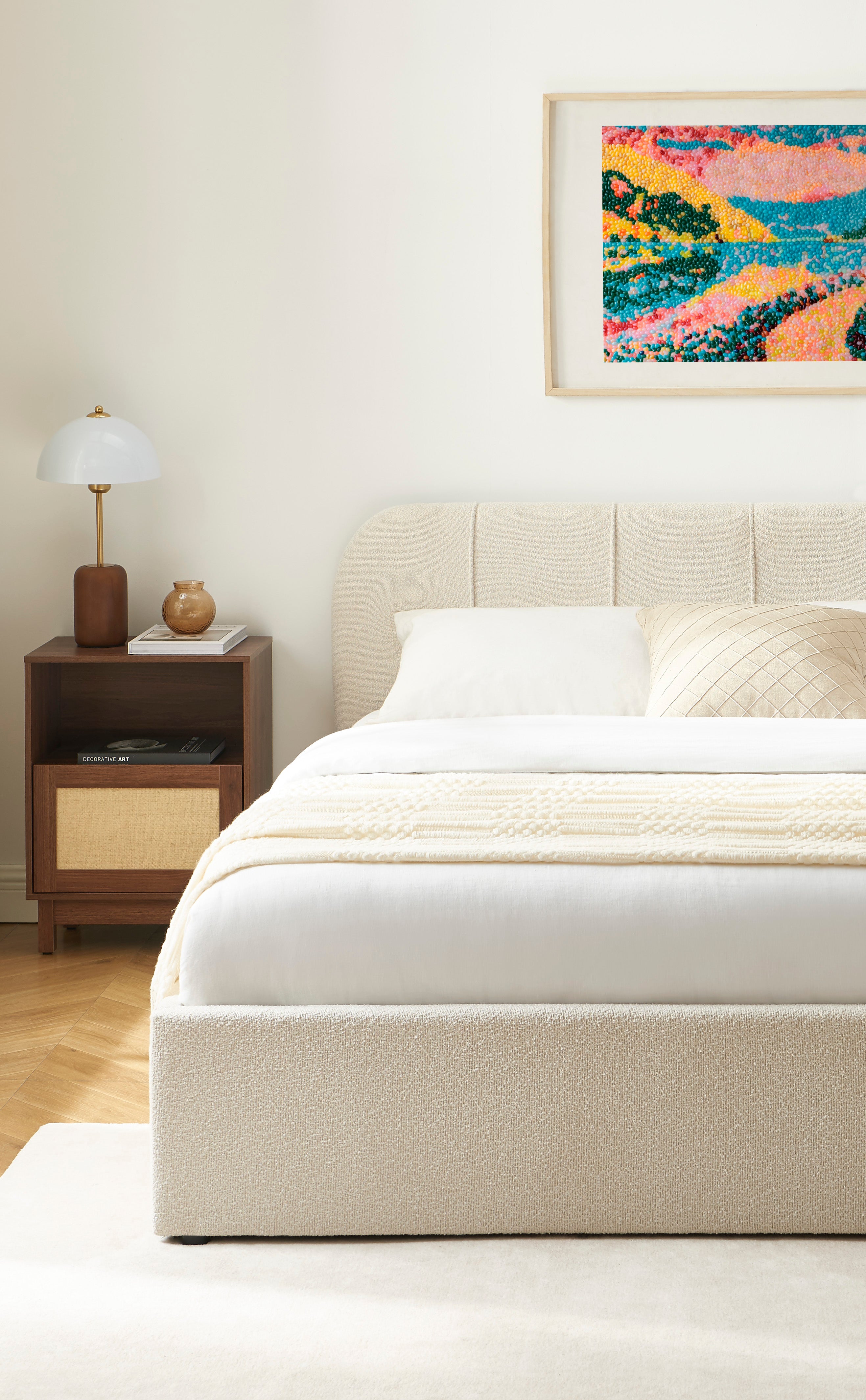 YUME Upholstered Storage Bed with Slatted Base – Beige