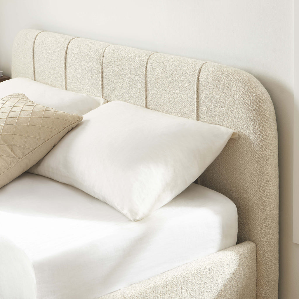 YUME Upholstered Storage Bed with Slatted Base – Beige