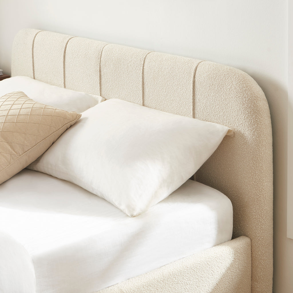 YUME Upholstered Storage Bed with Slatted Base – Beige