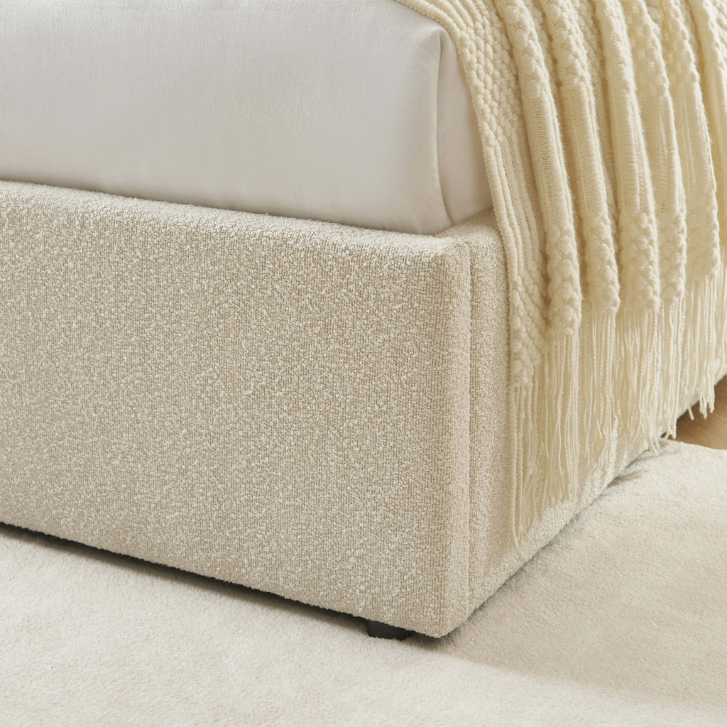 YUME Upholstered Storage Bed with Slatted Base – Beige