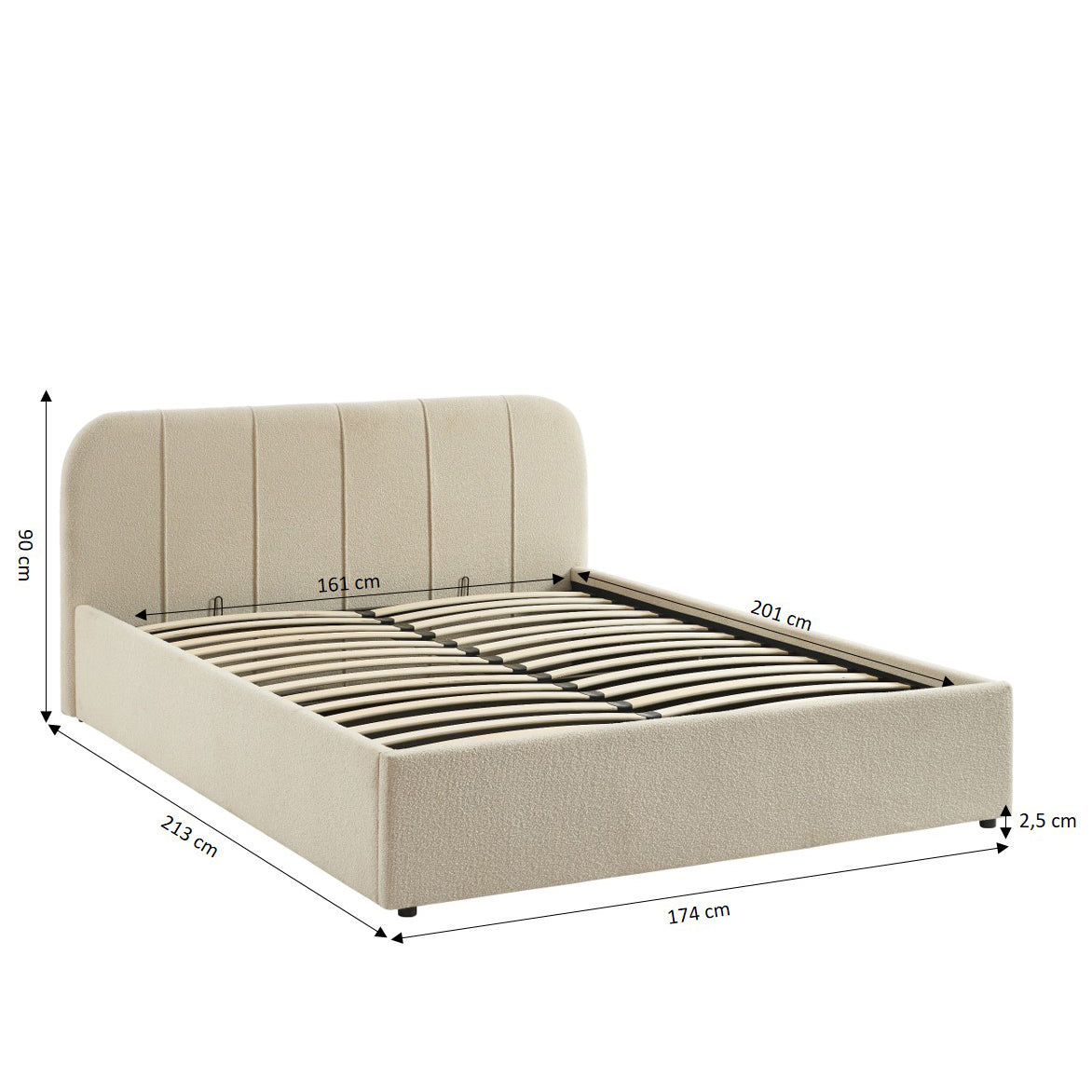 YUME Upholstered Storage Bed with Slatted Base – Beige
