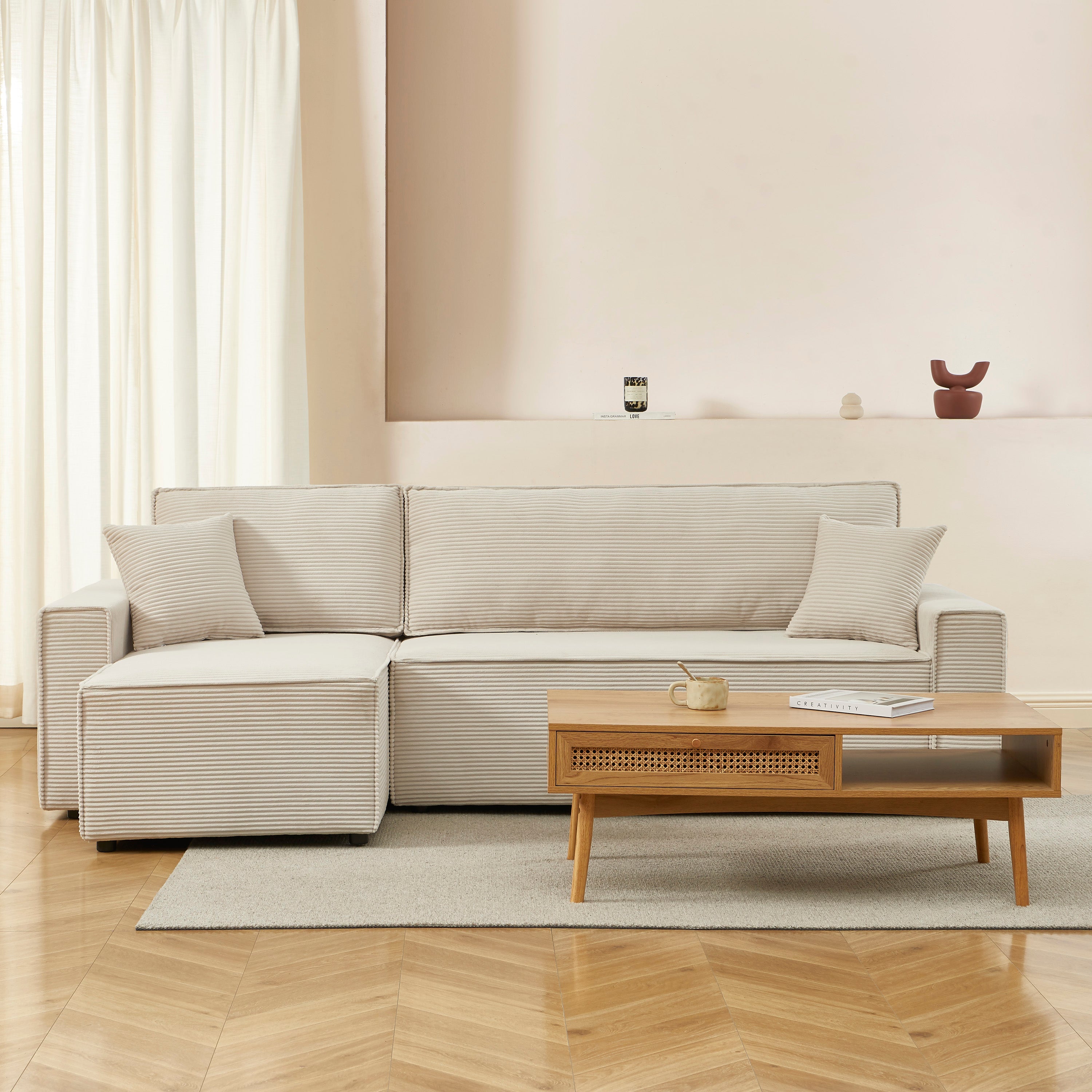 ZOLA Fabric Straight Sofa – Beige