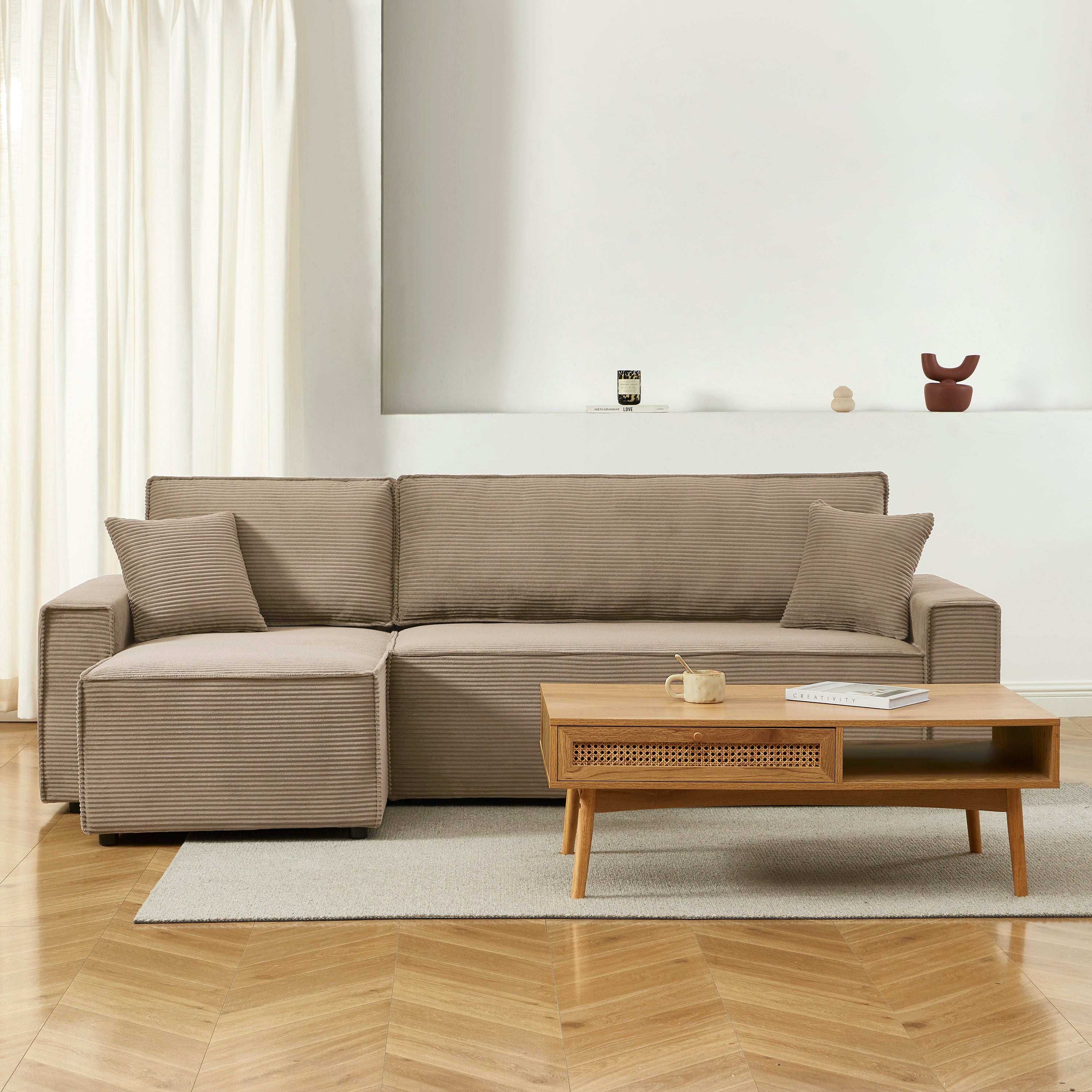 ZOLA Left-Facing Convertible Sectional Sofa – Velvet 4-Seater Living Room Furniture