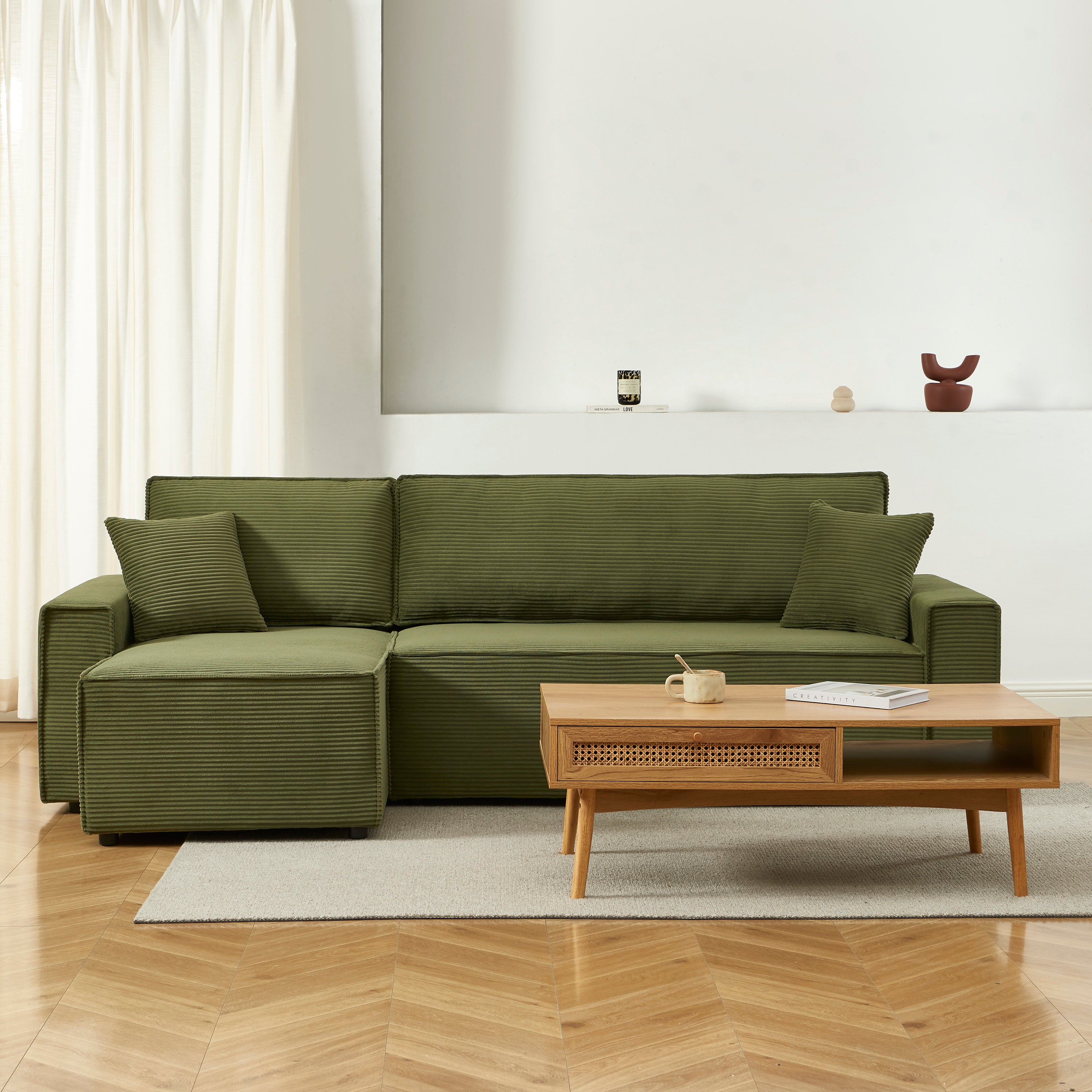 ZOLA Left-Facing Convertible Sectional Sofa – Velvet 4-Seater Living Room Furniture