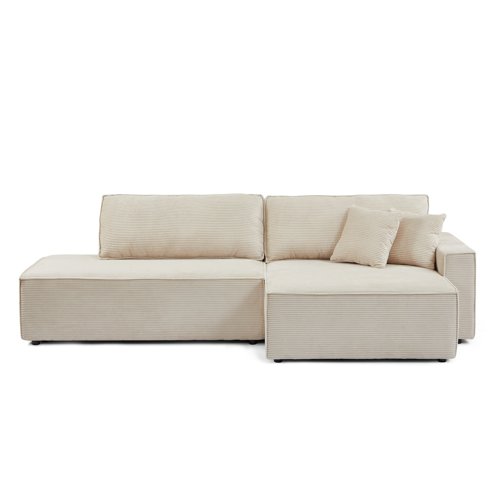ZOLA Right-Facing Convertible Sectional Sleeper Sofa – Corduroy Velvet Living Room Furniture