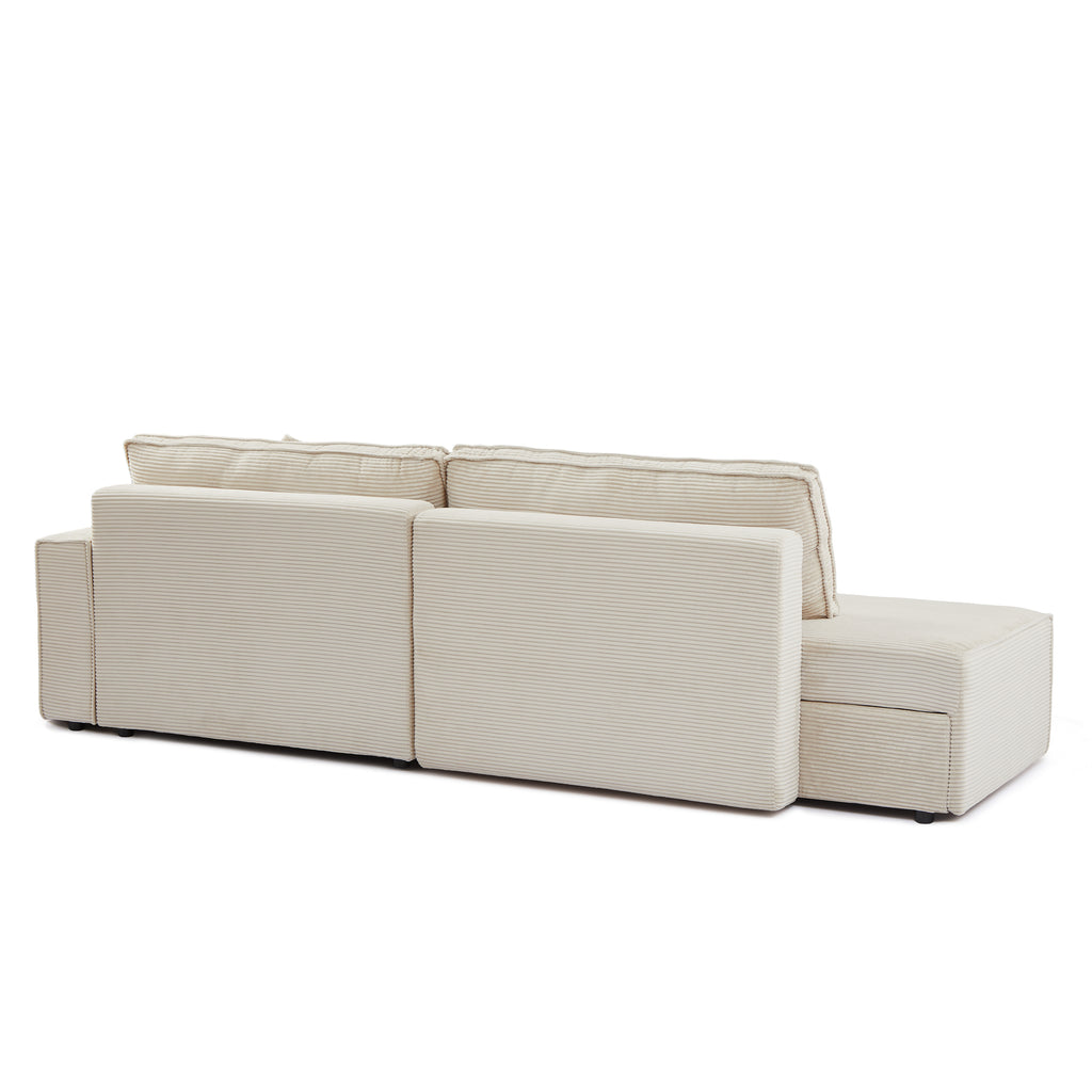 ZOLA Right-Facing Convertible Sectional Sleeper Sofa – Corduroy Velvet Living Room Furniture