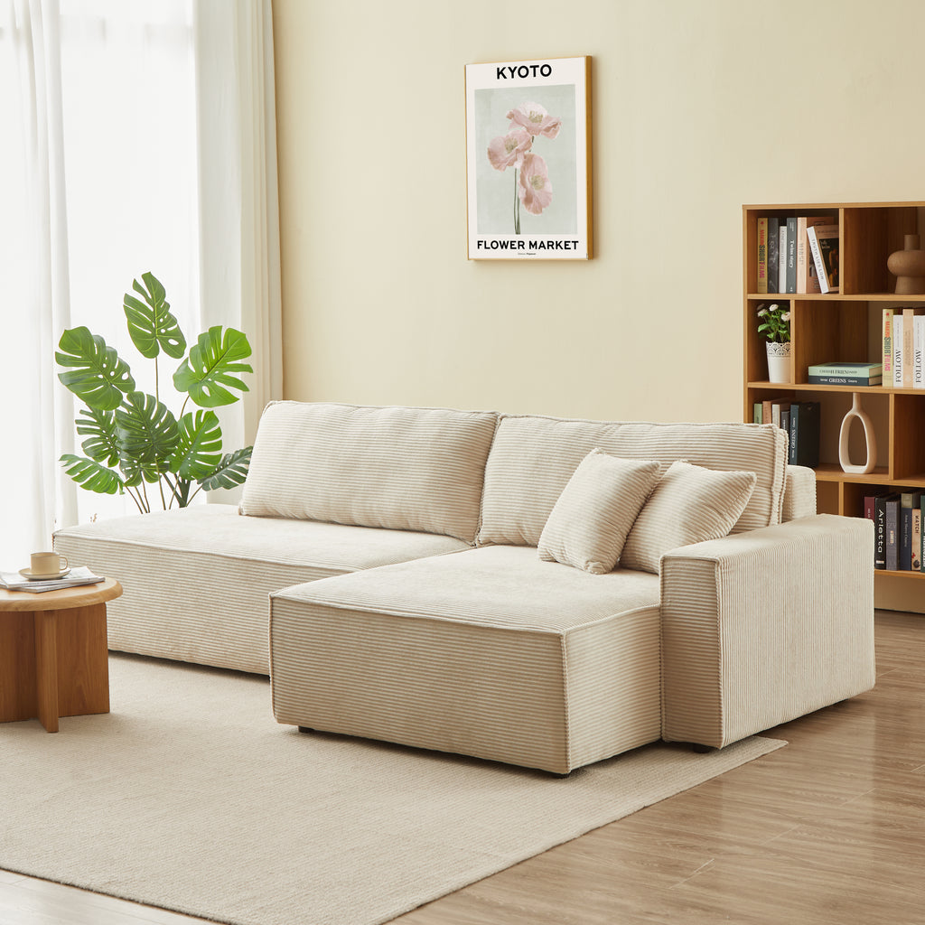 ZOLA Right-Facing Convertible Sectional Sleeper Sofa – Corduroy Velvet Living Room Furniture
