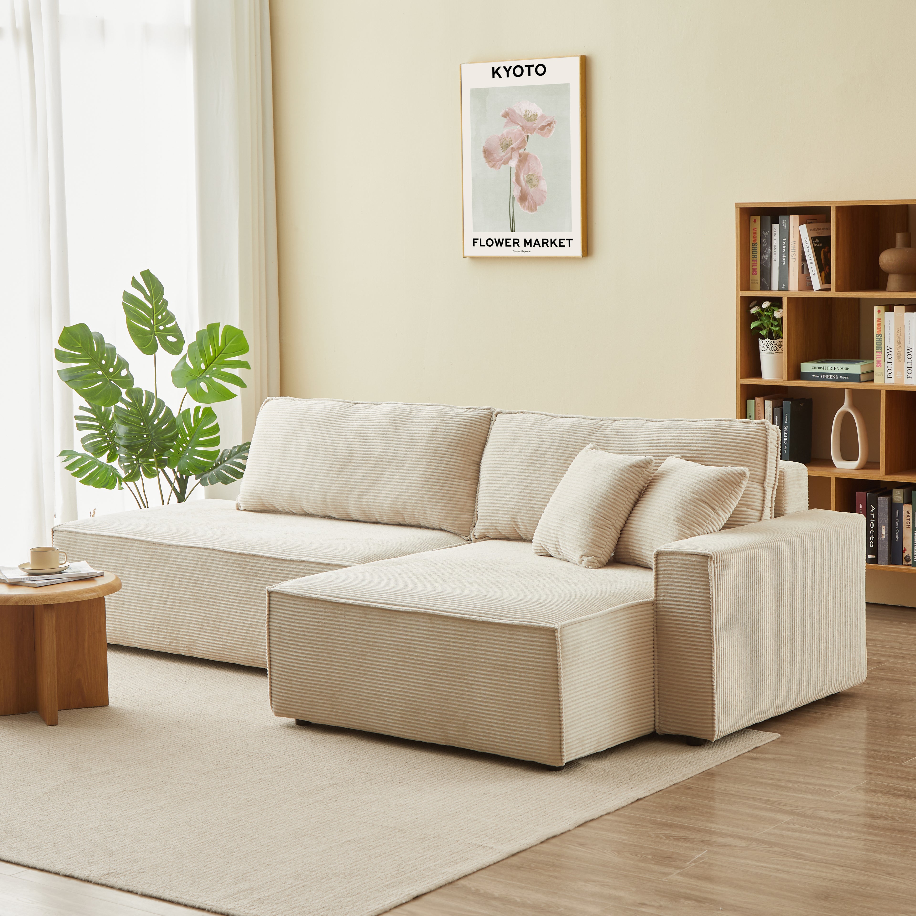 ZOLA Right-Facing Convertible Sectional Sleeper Sofa – Corduroy Velvet Living Room Furniture