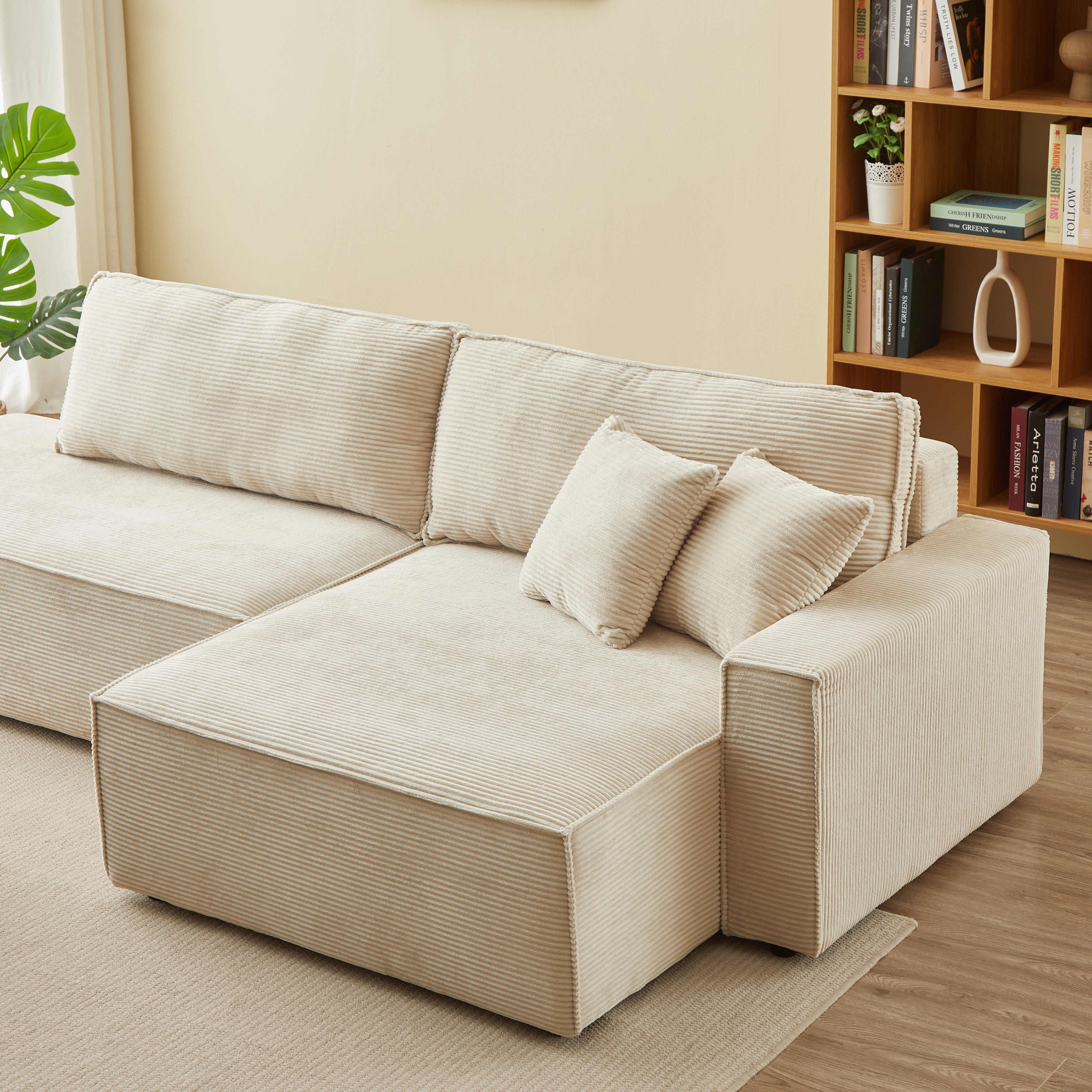 ZOLA Right-Facing Convertible Sectional Sleeper Sofa – Corduroy Velvet Living Room Furniture