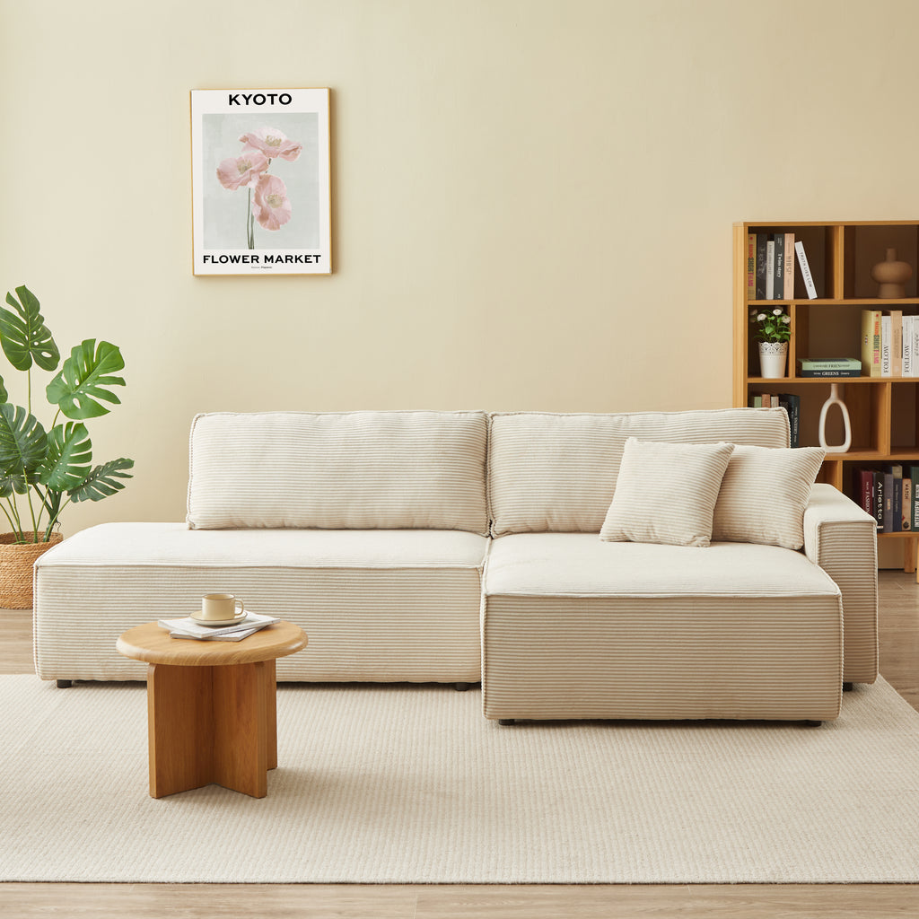ZOLA Right-Facing Convertible Sectional Sleeper Sofa – Corduroy Velvet Living Room Furniture