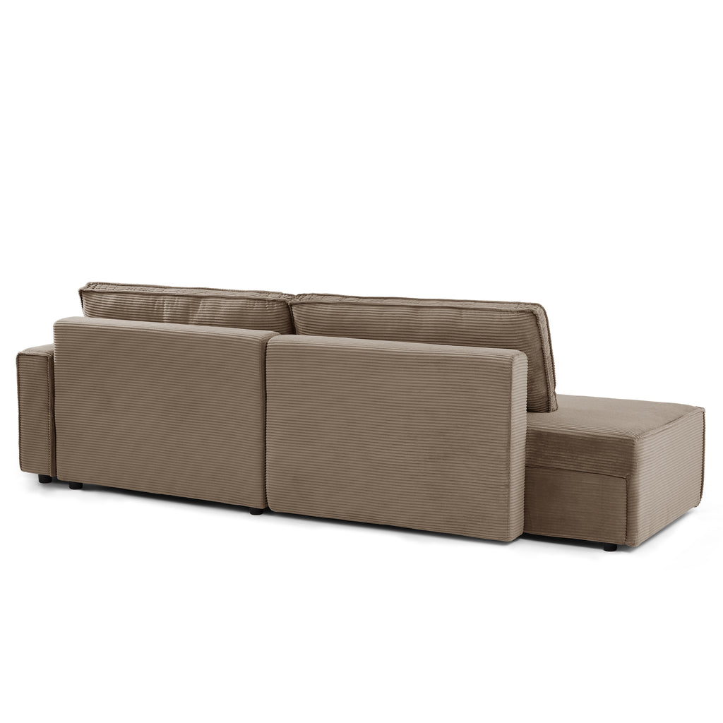 ZOLA Right-Facing Convertible Sectional Sleeper Sofa – Corduroy Velvet Living Room Furniture