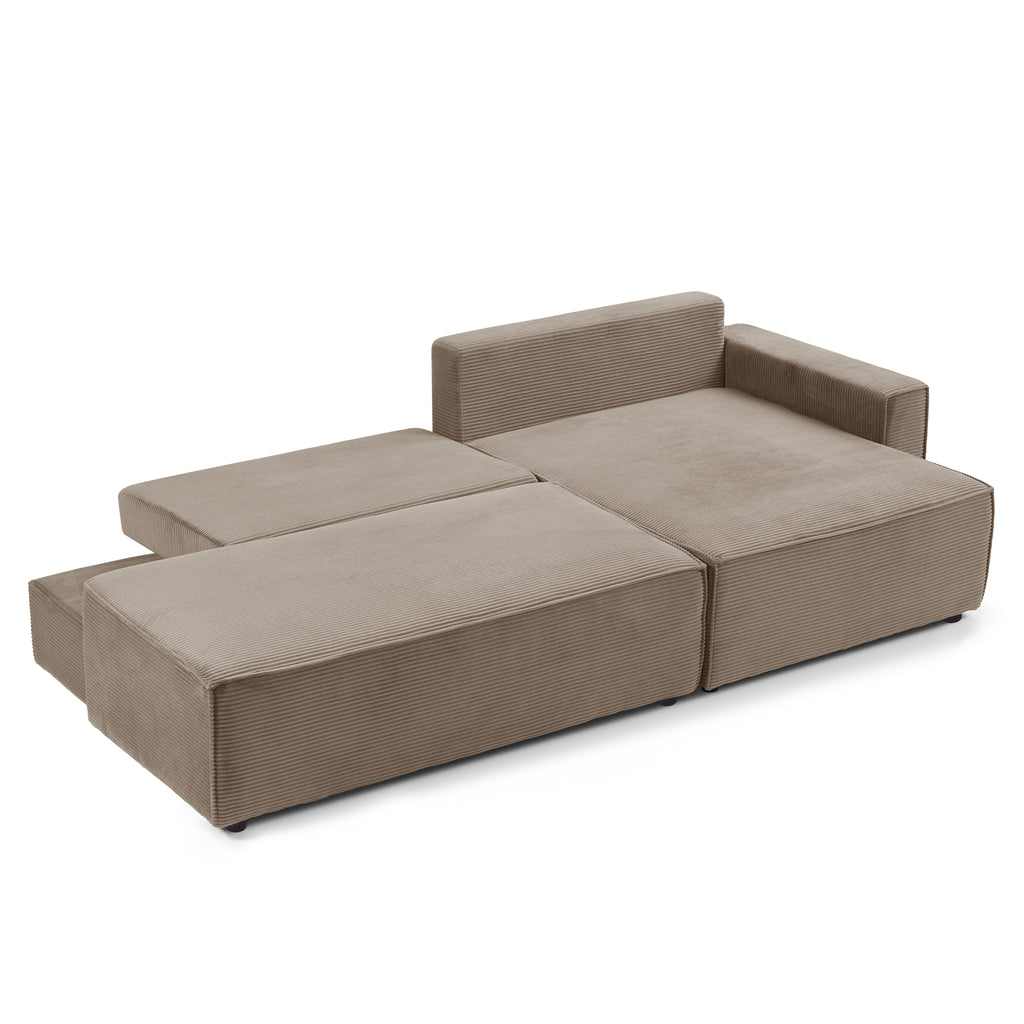 ZOLA Right-Facing Convertible Sectional Sleeper Sofa – Corduroy Velvet Living Room Furniture