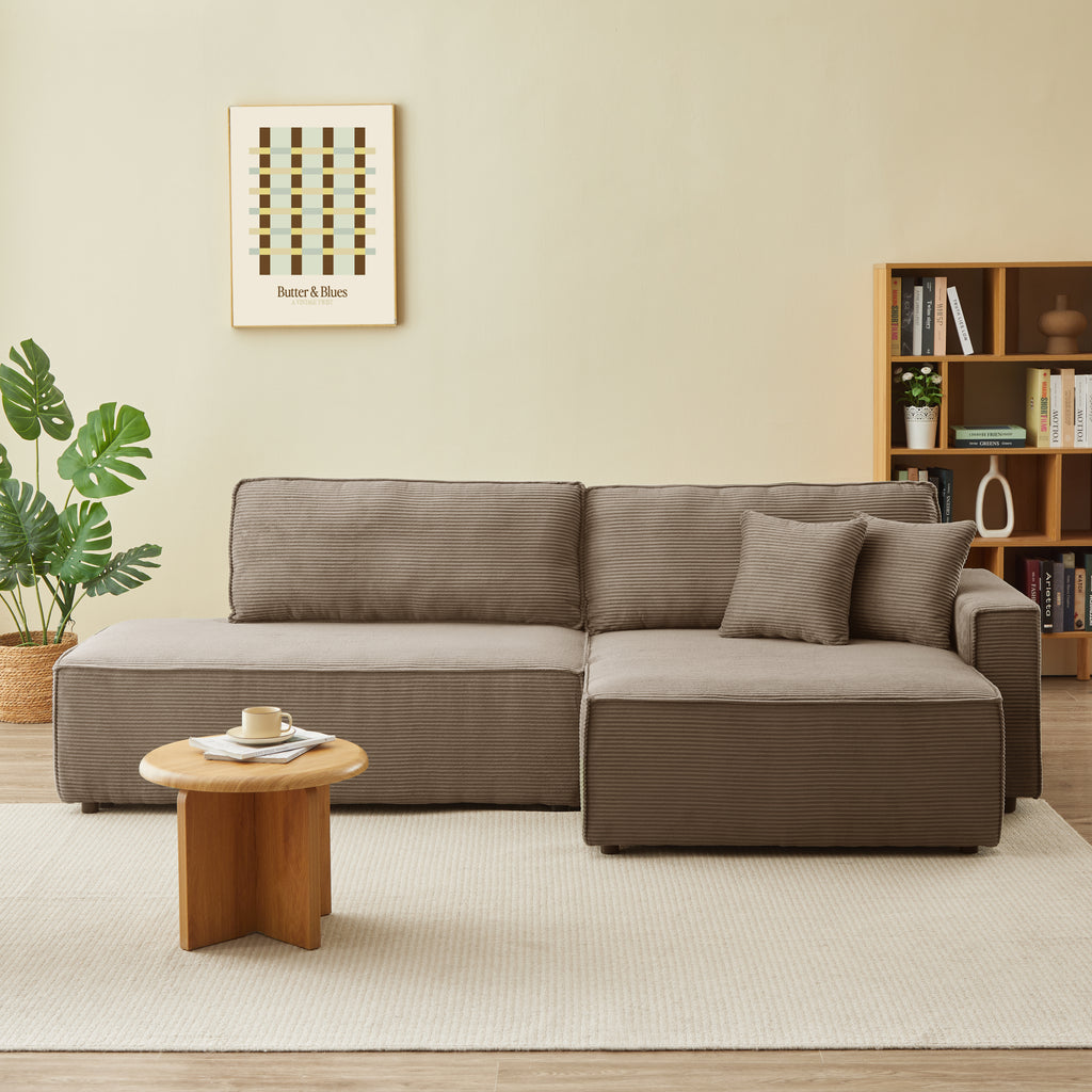 ZOLA Right-Facing Convertible Sectional Sleeper Sofa – Corduroy Velvet Living Room Furniture