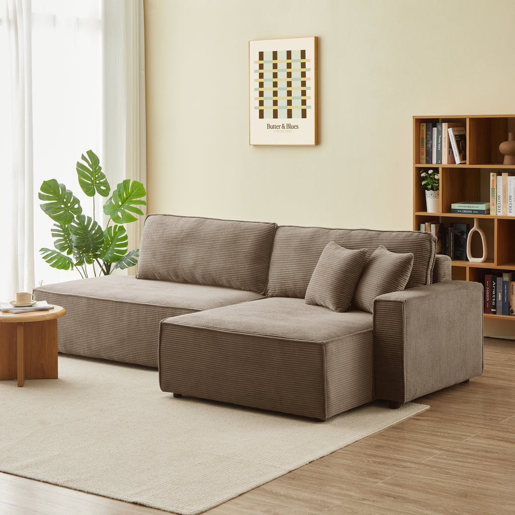 ZOLA Right-Facing Convertible Sectional Sleeper Sofa – Corduroy Velvet Living Room Furniture