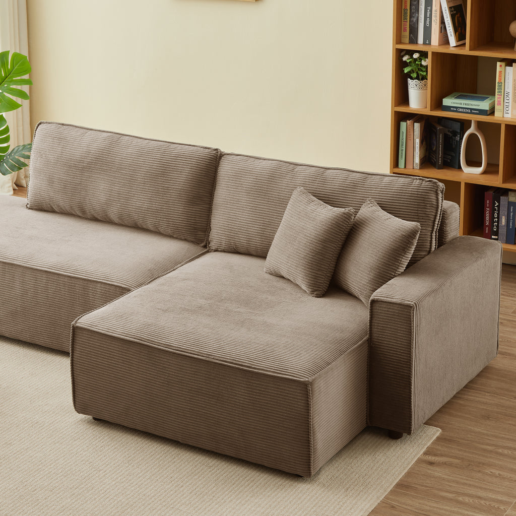 ZOLA Right-Facing Convertible Sectional Sleeper Sofa – Corduroy Velvet Living Room Furniture