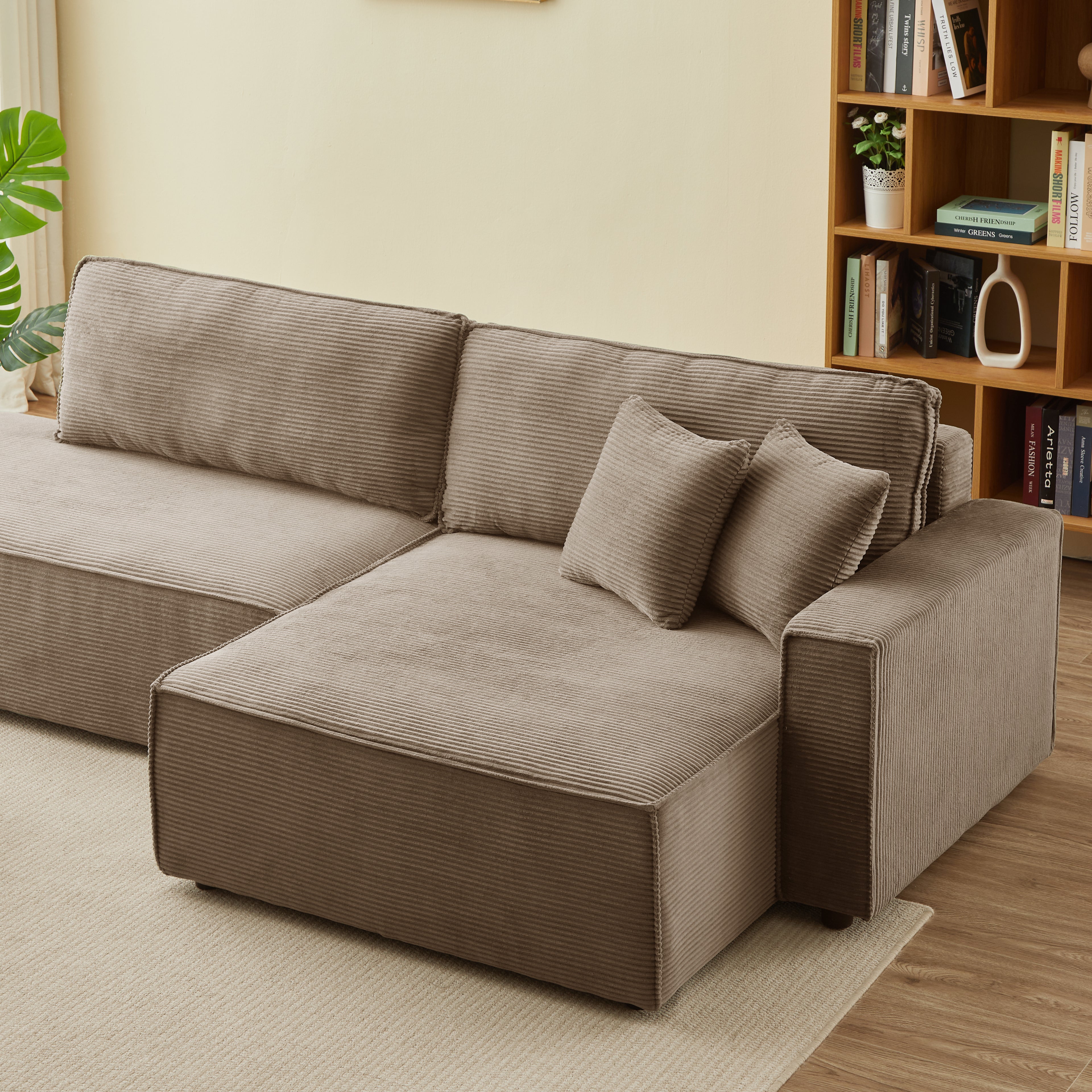ZOLA Right-Facing Convertible Sectional Sleeper Sofa – Corduroy Velvet Living Room Furniture