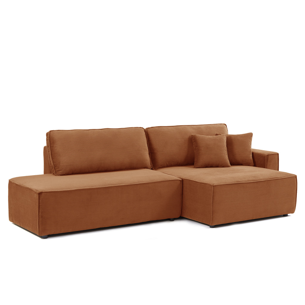 ZOLA Right-Facing Convertible Sectional Sleeper Sofa – Corduroy Velvet Living Room Furniture