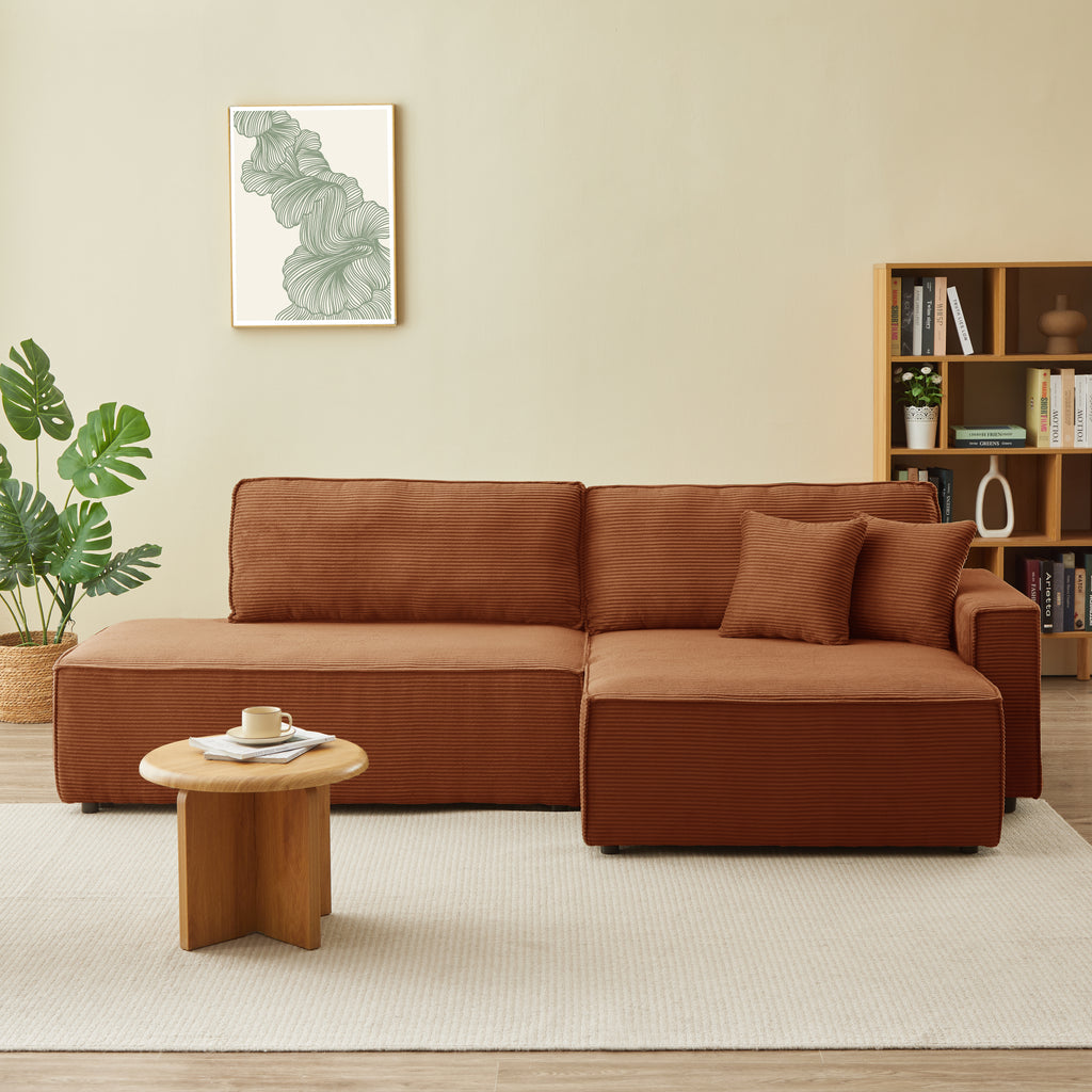 ZOLA Right-Facing Convertible Sectional Sleeper Sofa – Corduroy Velvet Living Room Furniture