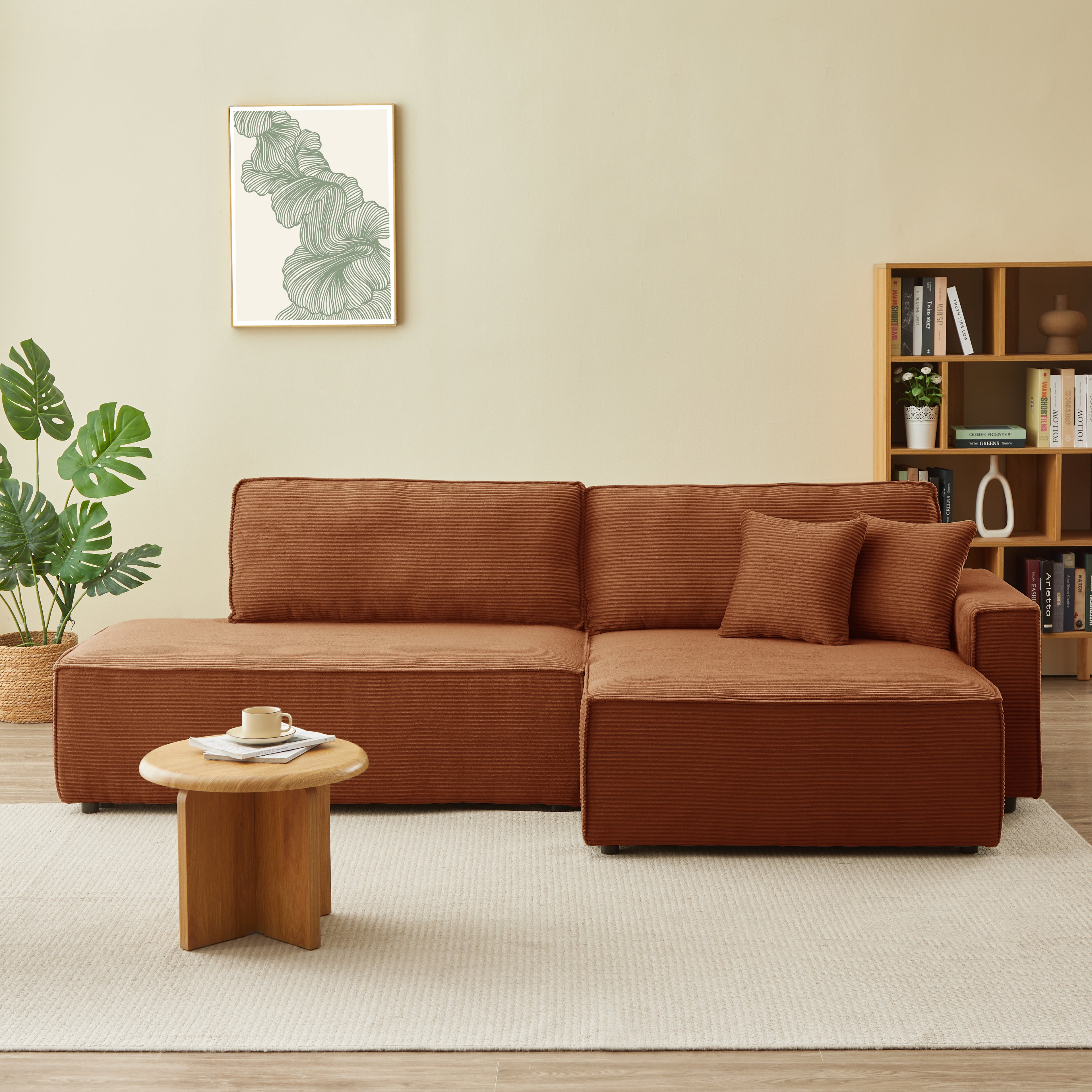 ZOLA Right-Facing Convertible Sectional Sleeper Sofa – Corduroy Velvet Living Room Furniture