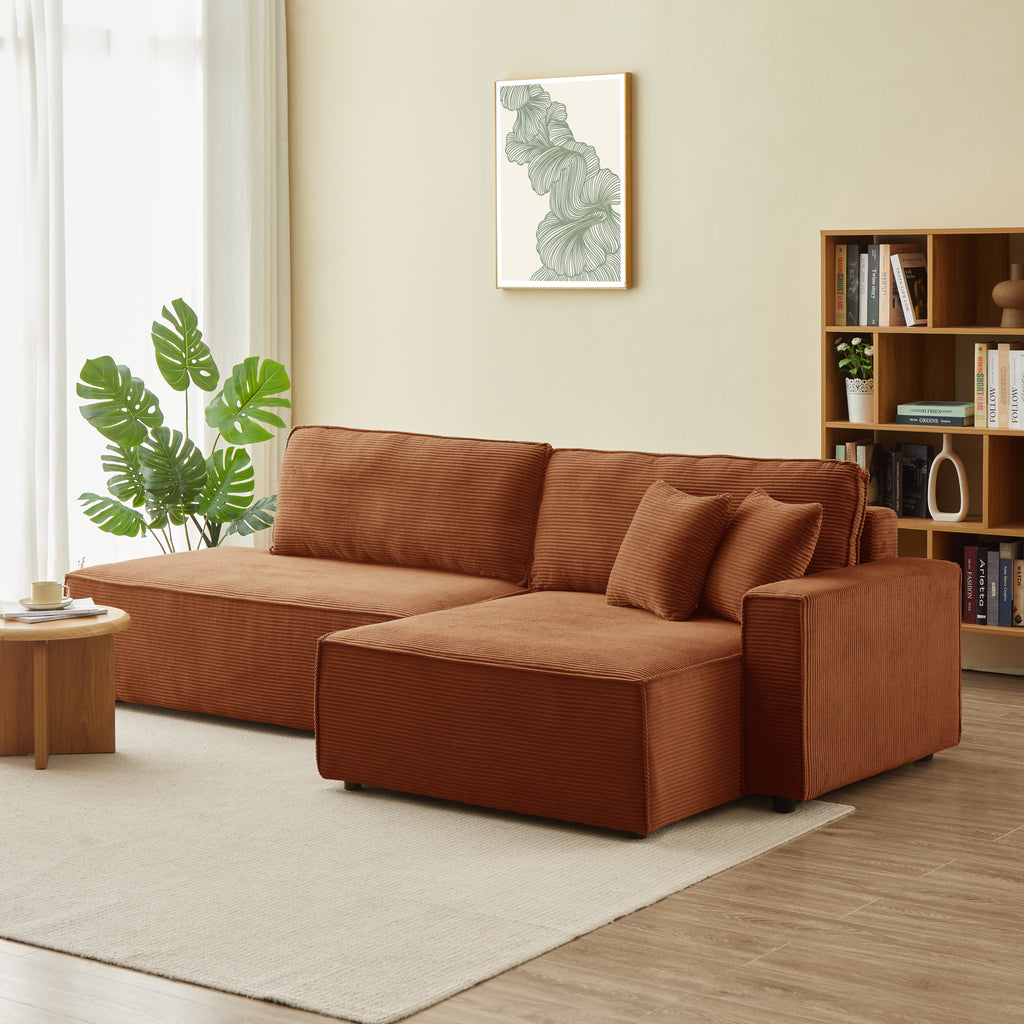 ZOLA Right-Facing Convertible Sectional Sleeper Sofa – Corduroy Velvet Living Room Furniture