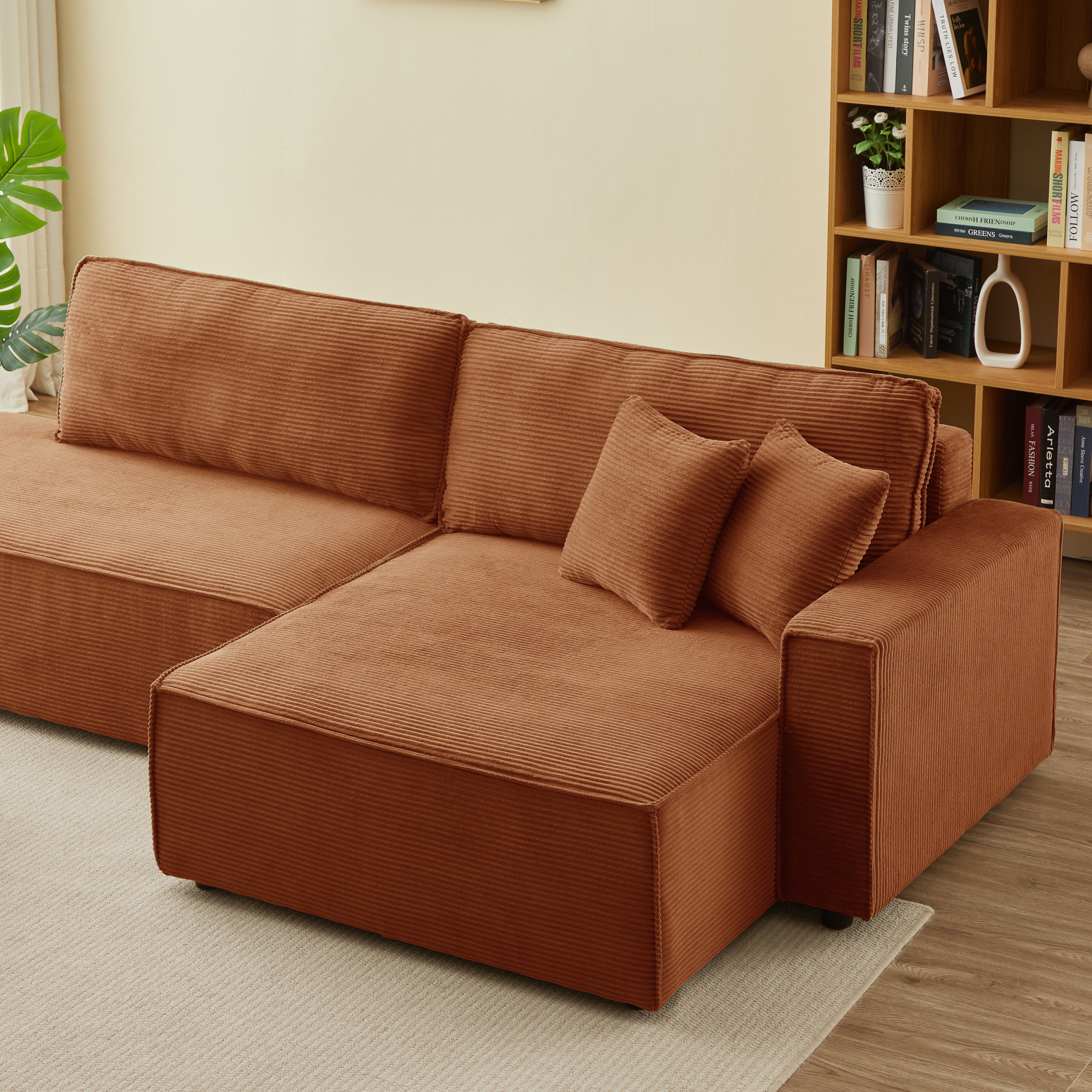 ZOLA Right-Facing Convertible Sectional Sleeper Sofa – Corduroy Velvet Living Room Furniture