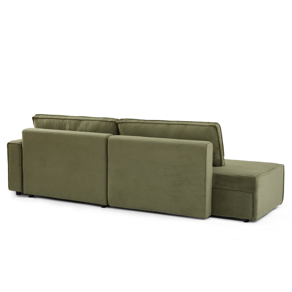 ZOLA Right-Facing Convertible Sectional Sleeper Sofa – Corduroy Velvet Living Room Furniture