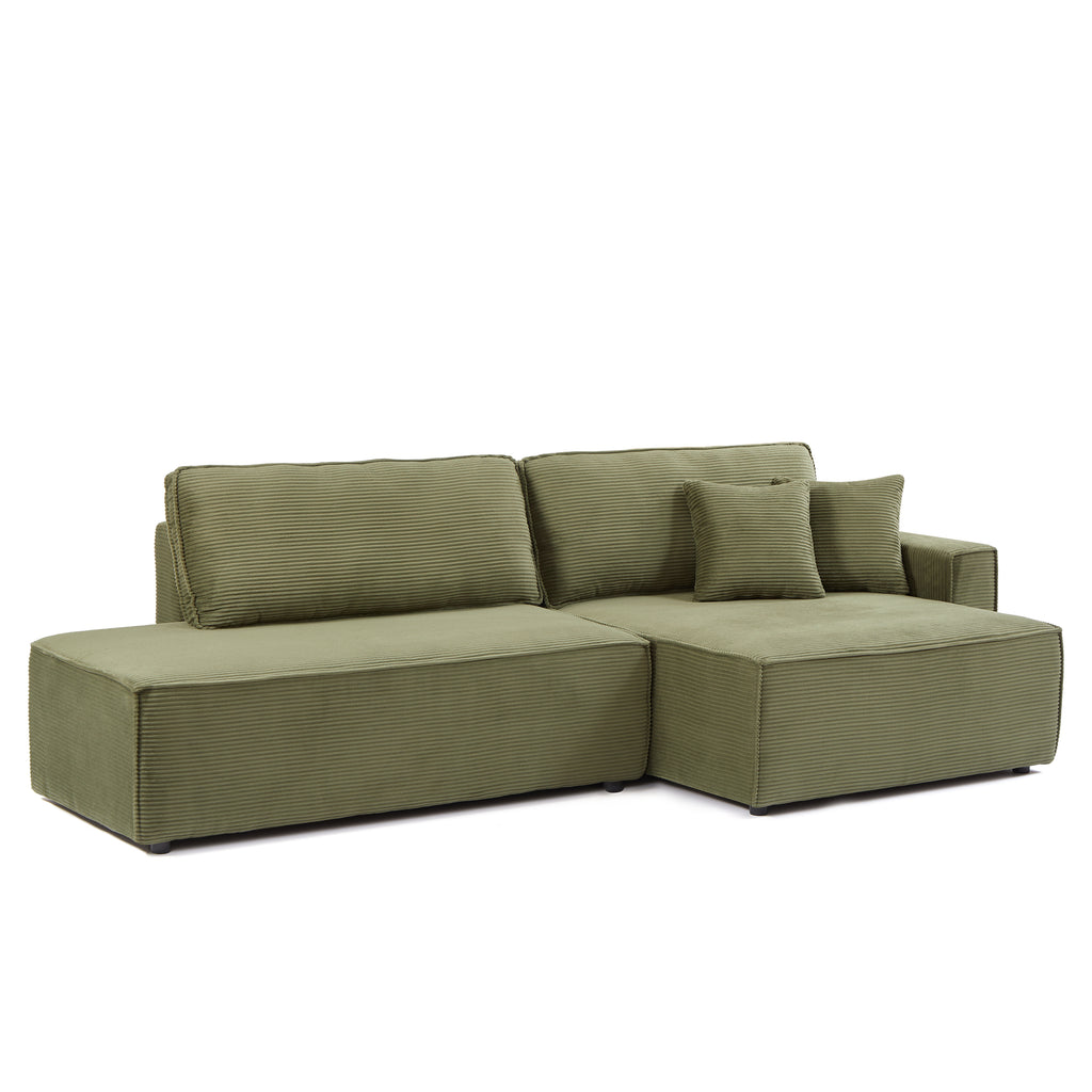 ZOLA Right-Facing Convertible Sectional Sleeper Sofa – Corduroy Velvet Living Room Furniture
