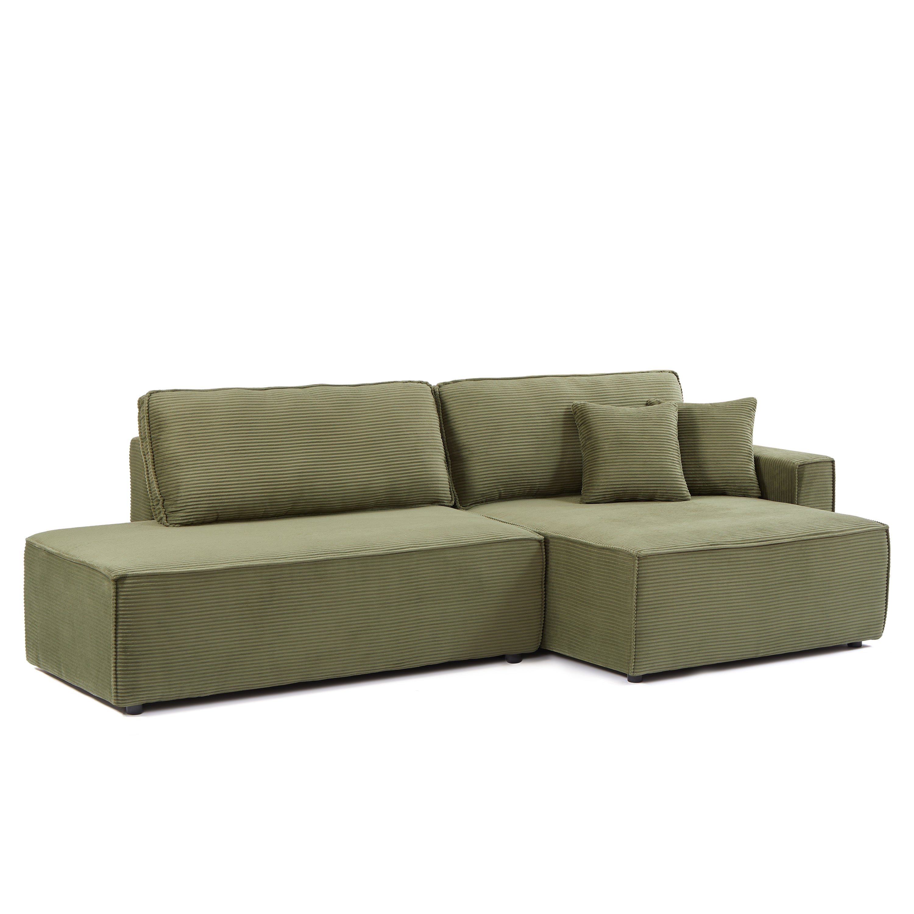 ZOLA Right-Facing Convertible Sectional Sleeper Sofa – Corduroy Velvet Living Room Furniture