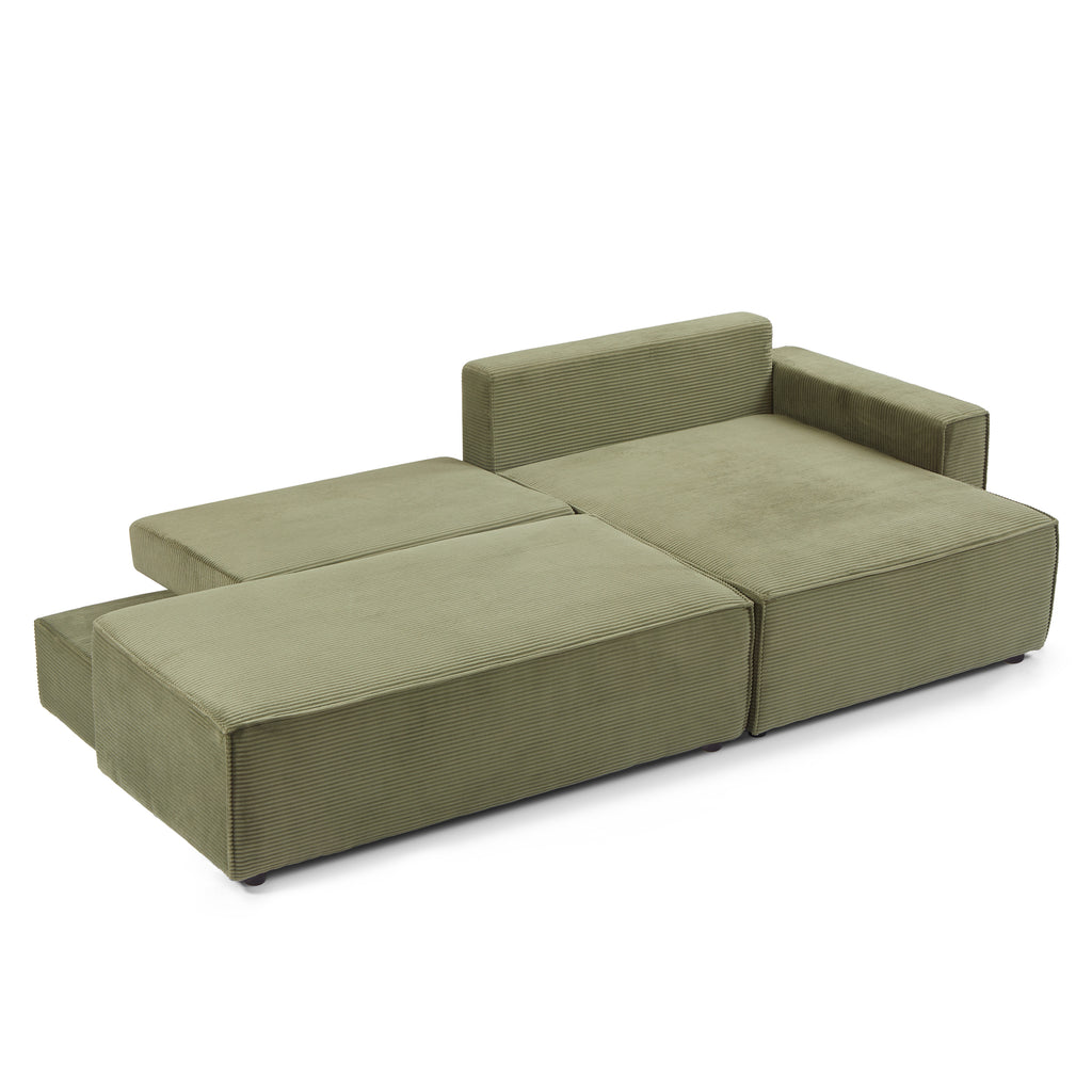 ZOLA Right-Facing Convertible Sectional Sleeper Sofa – Corduroy Velvet Living Room Furniture
