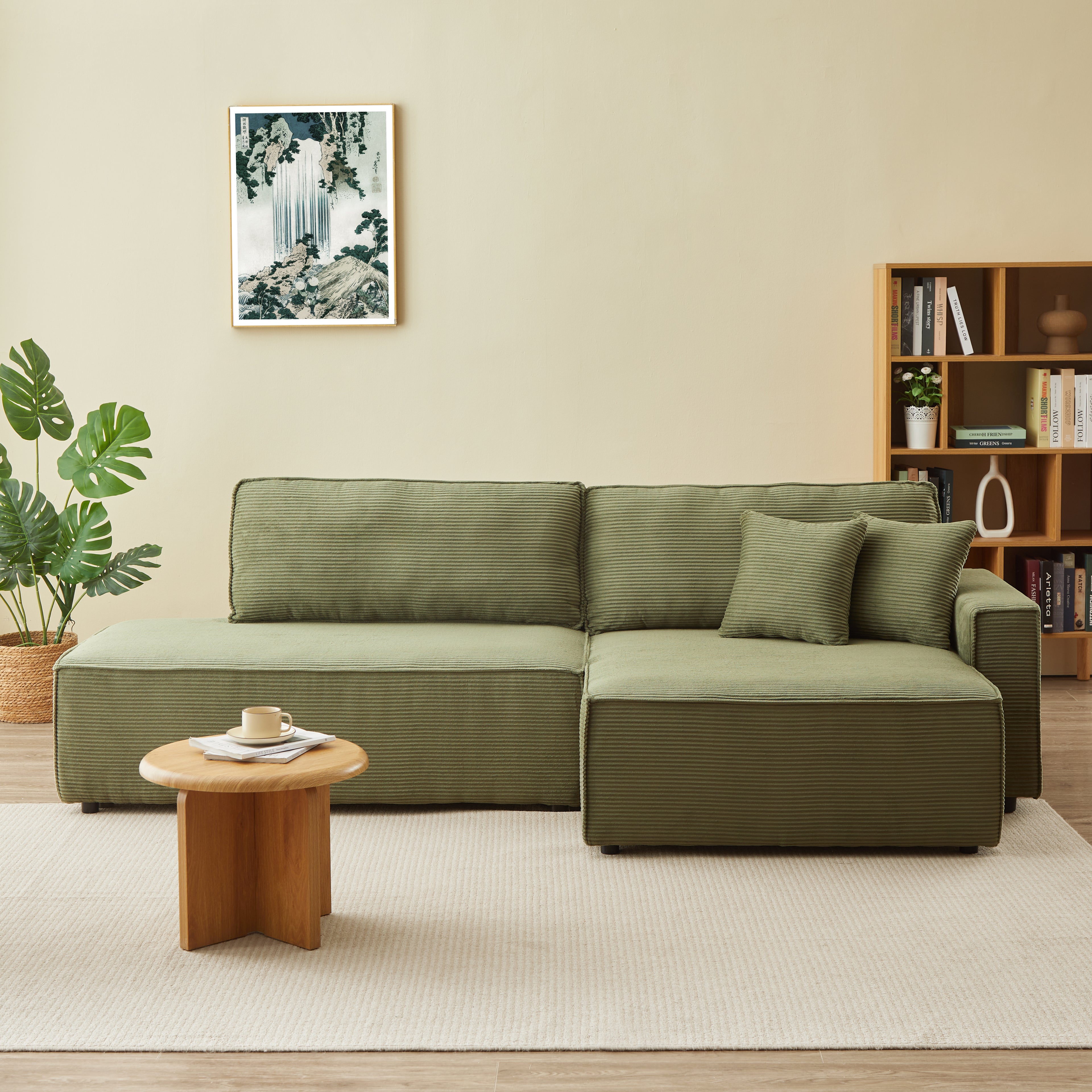 ZOLA Right-Facing Convertible Sectional Sleeper Sofa – Corduroy Velvet Living Room Furniture