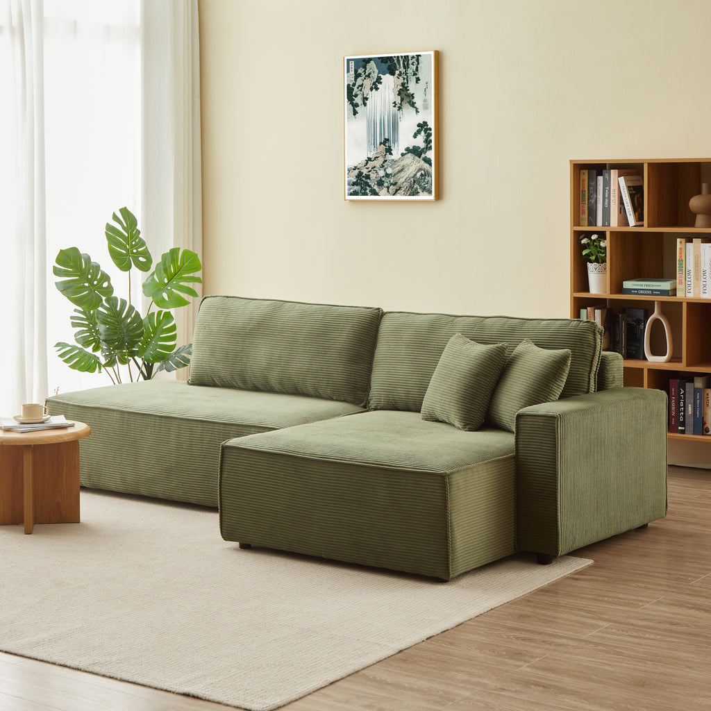 ZOLA Right-Facing Convertible Sectional Sleeper Sofa – Corduroy Velvet Living Room Furniture