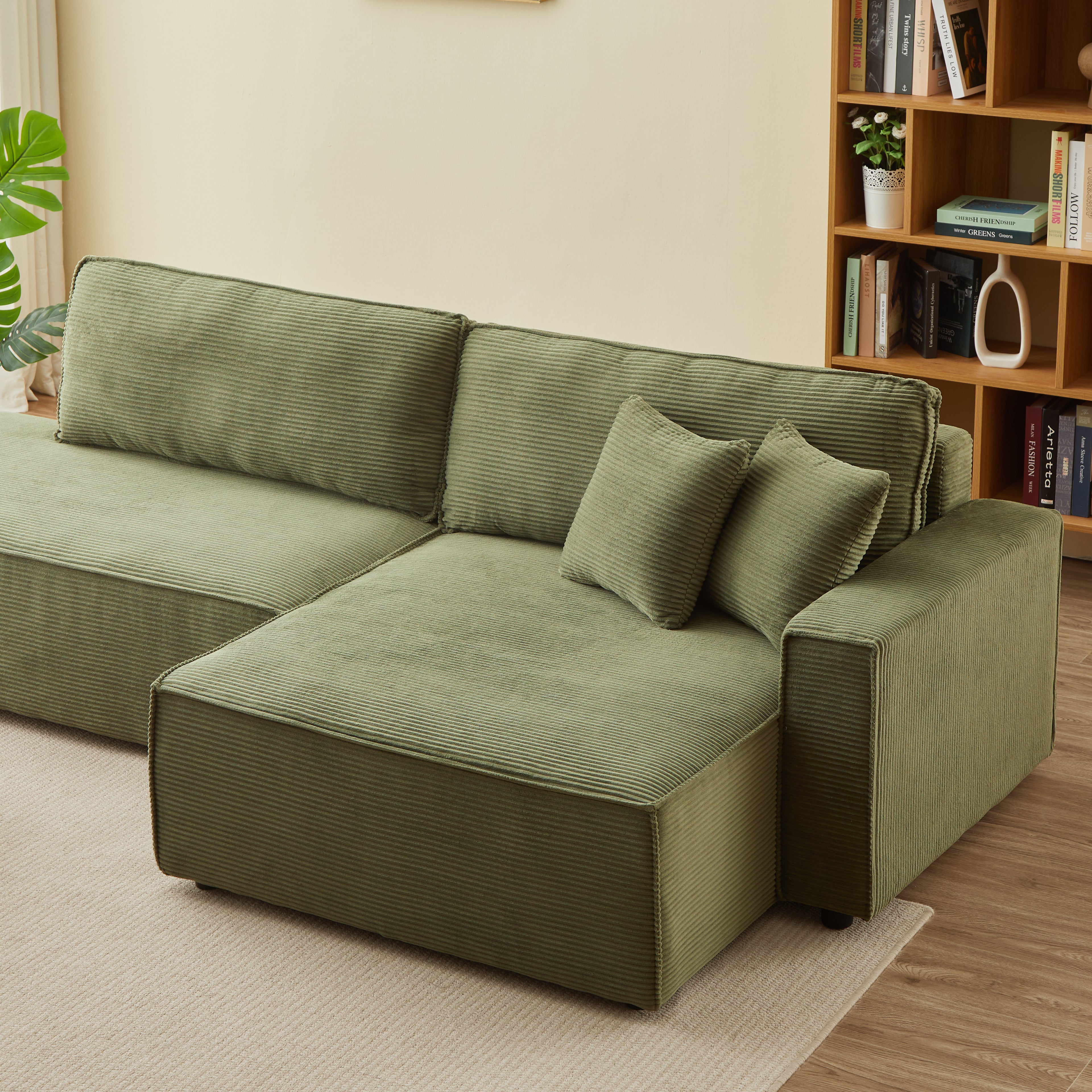 ZOLA Right-Facing Convertible Sectional Sleeper Sofa – Corduroy Velvet Living Room Furniture