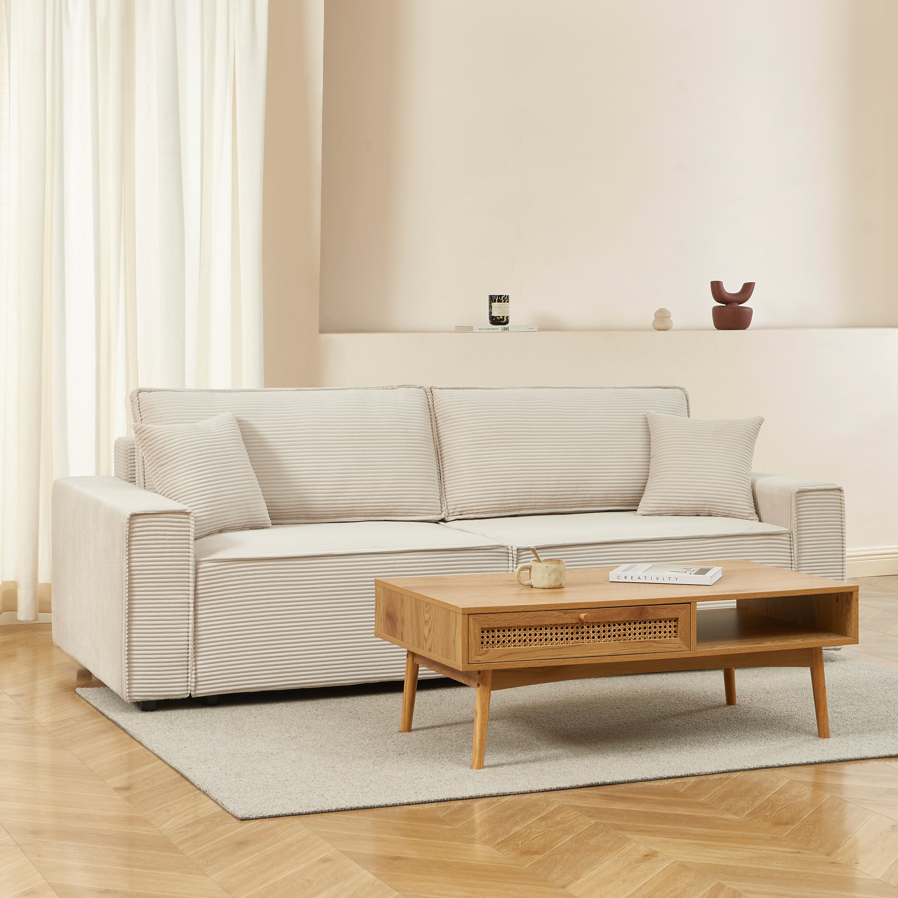 ZOLA 3-Seater Convertible Sleeper Sofa – Modern Corduroy Velvet Sofa Bed with Storage