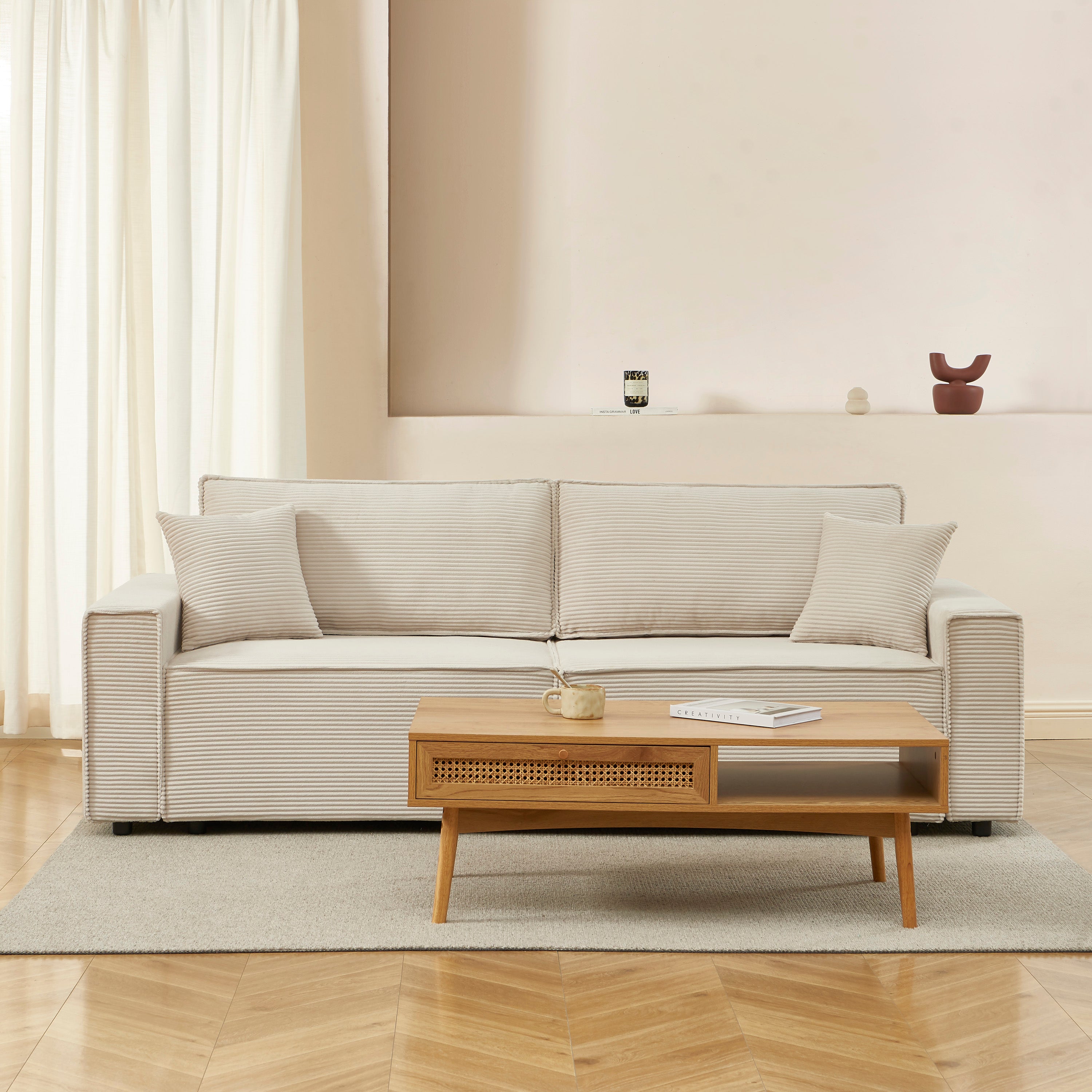 ZOLA 3-Seater Convertible Sleeper Sofa – Modern Corduroy Velvet Sofa Bed with Storage