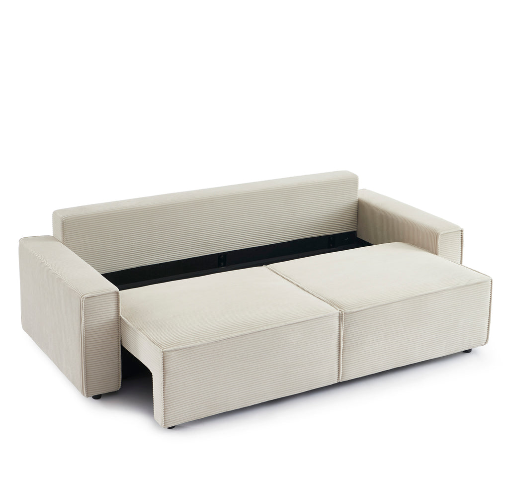 ZOLA 3-Seater Convertible Sleeper Sofa – Modern Corduroy Velvet Sofa Bed with Storage
