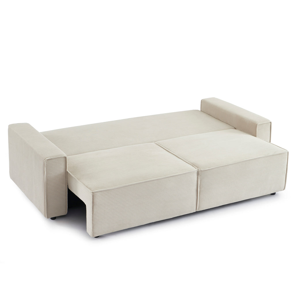 ZOLA 3-Seater Convertible Sleeper Sofa – Modern Corduroy Velvet Sofa Bed with Storage