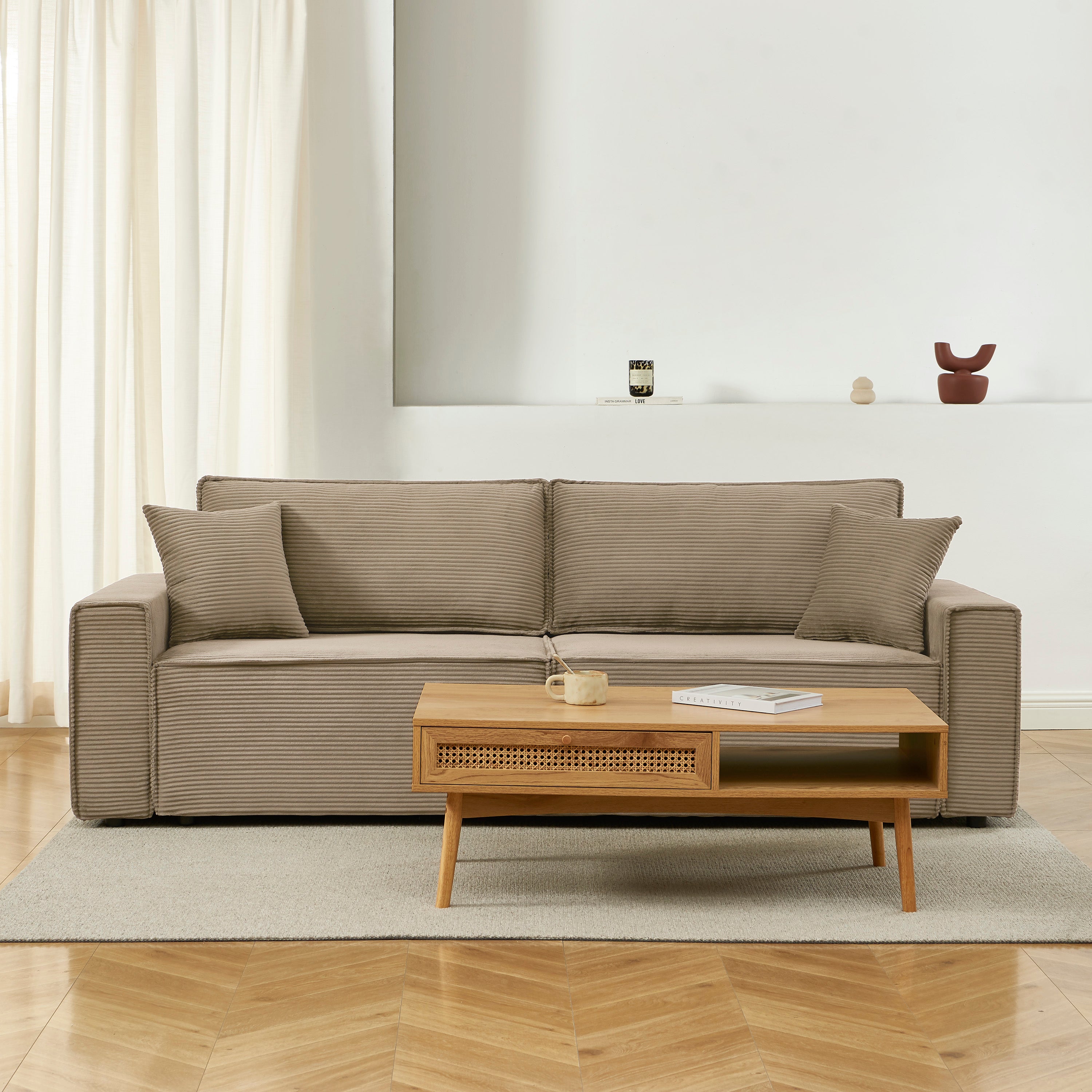ZOLA 3-Seater Convertible Sleeper Sofa – Modern Corduroy Velvet Sofa Bed with Storage