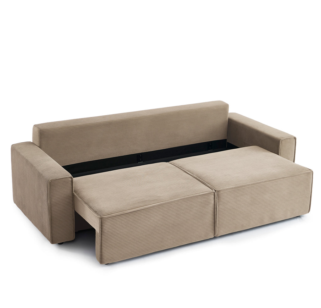 ZOLA 3-Seater Convertible Sleeper Sofa – Modern Corduroy Velvet Sofa Bed with Storage