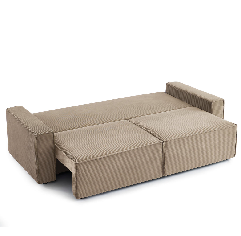 ZOLA 3-Seater Convertible Sleeper Sofa – Modern Corduroy Velvet Sofa Bed with Storage