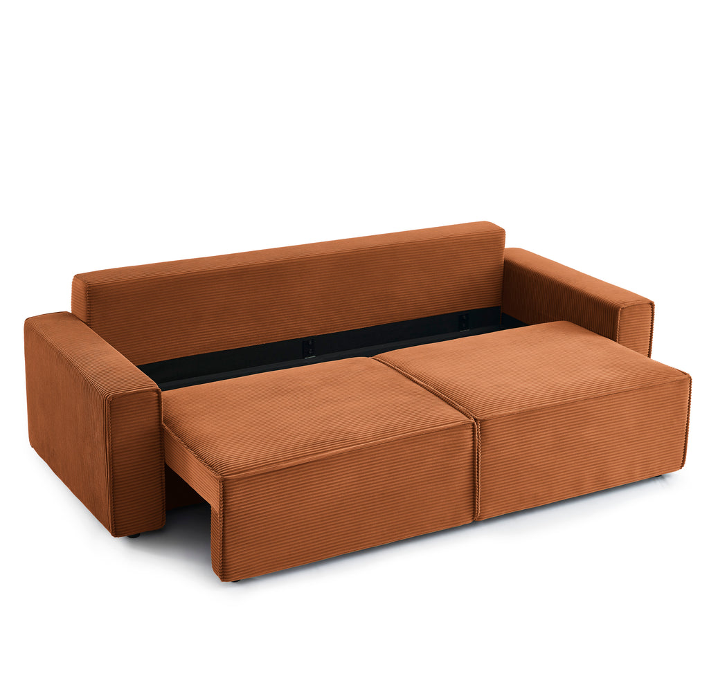 ZOLA 3-Seater Convertible Sleeper Sofa – Modern Corduroy Velvet Sofa Bed with Storage