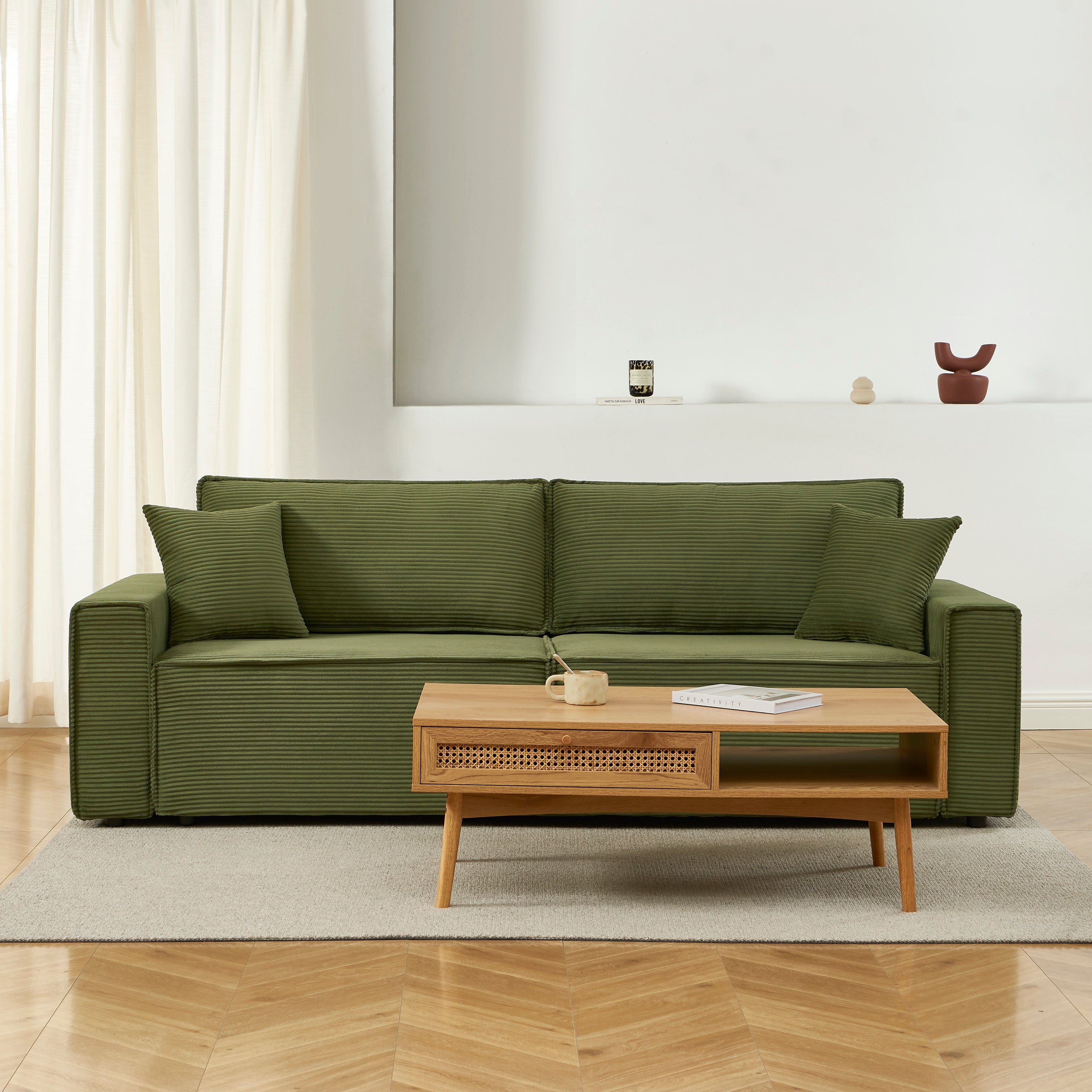 ZOLA 3-Seater Convertible Sleeper Sofa – Modern Corduroy Velvet Sofa Bed with Storage