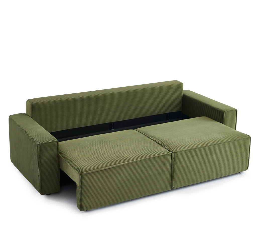 ZOLA 3-Seater Convertible Sleeper Sofa – Modern Corduroy Velvet Sofa Bed with Storage